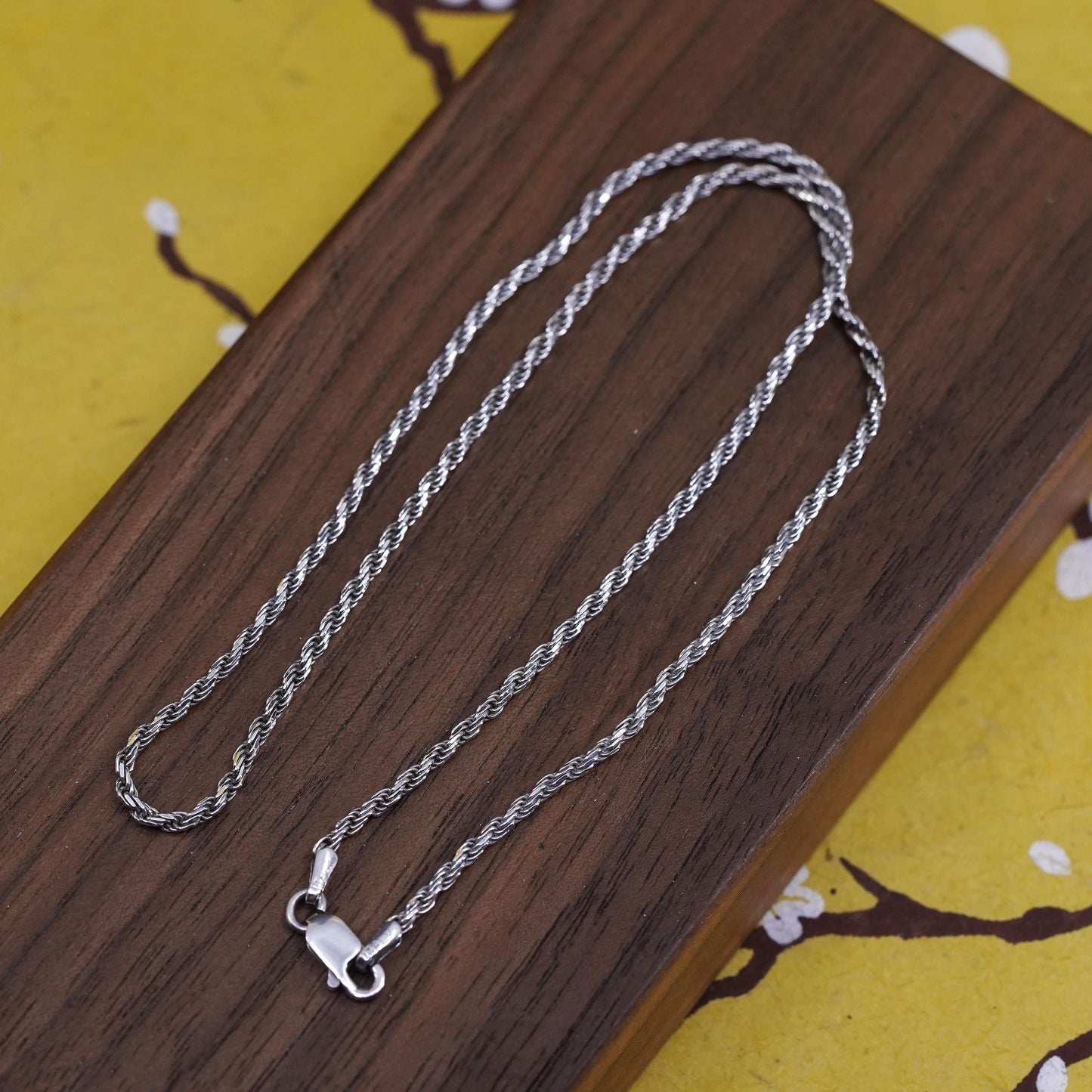 16" 2mm, vintage Italian Sterling silver necklace, 925 diamond rope chain