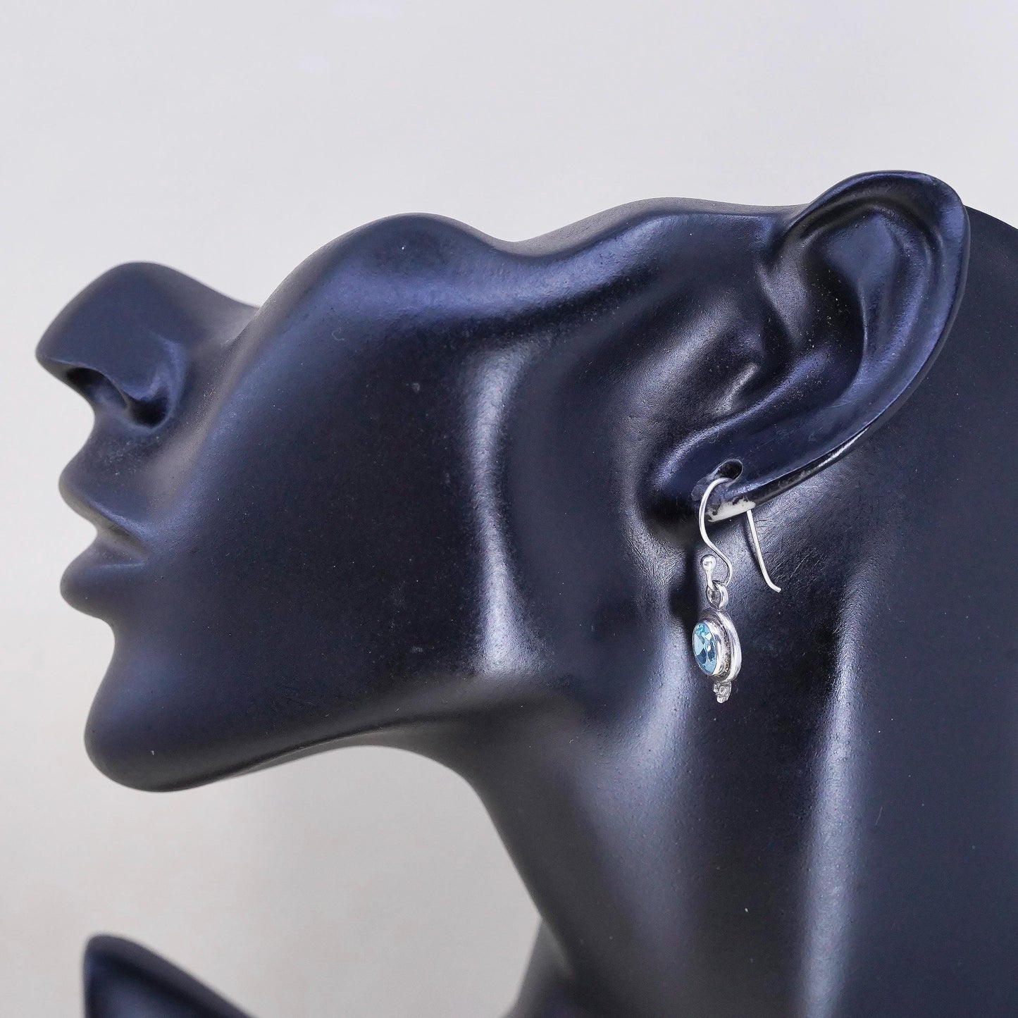 Vintage sterling 925 silver handmade earrings with oval topaz
