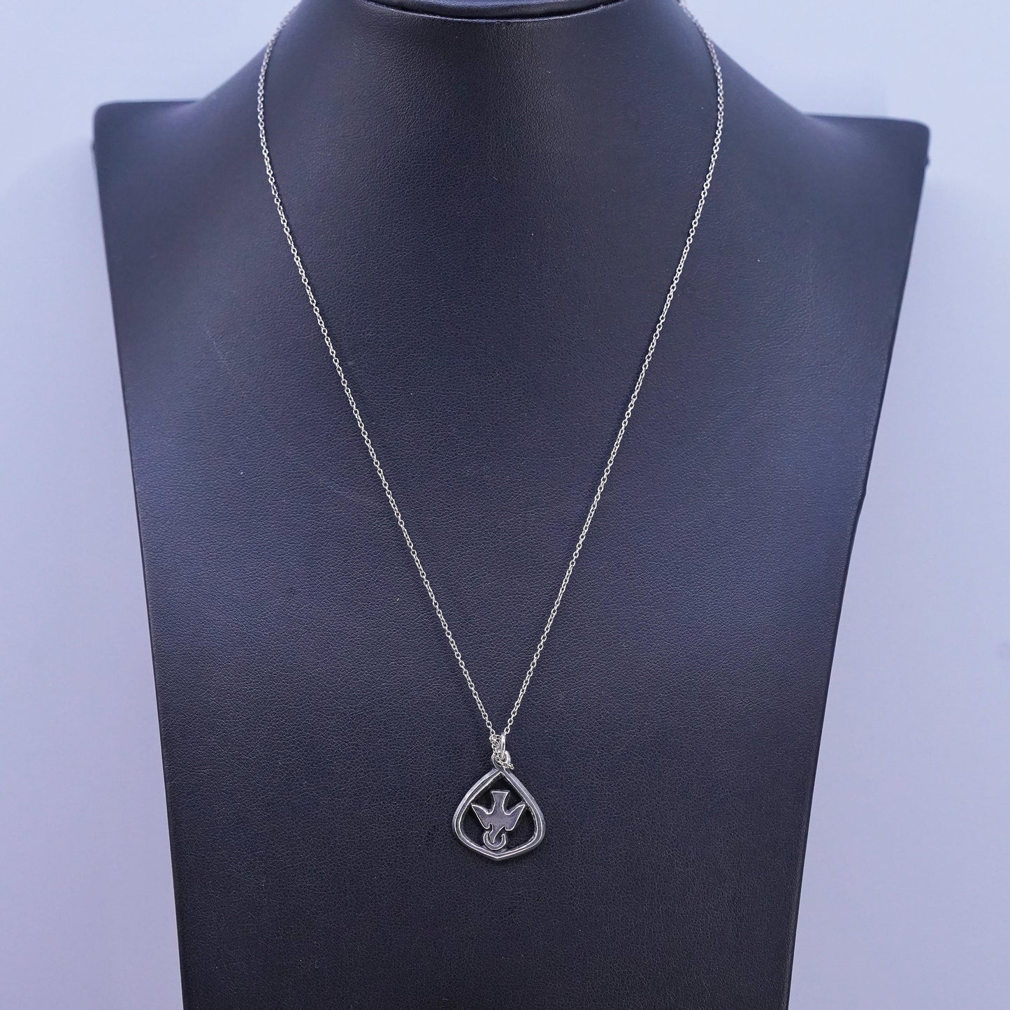 18" Sterling silver handmade necklace, 925 circle chain peace bird dove pendant