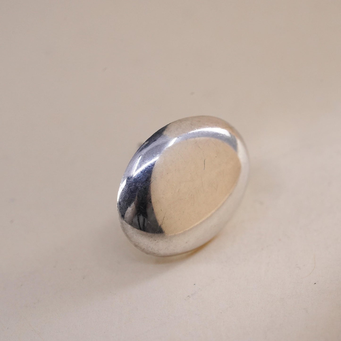 Vintage handmade single earring. Sterling 925 silver oval stud