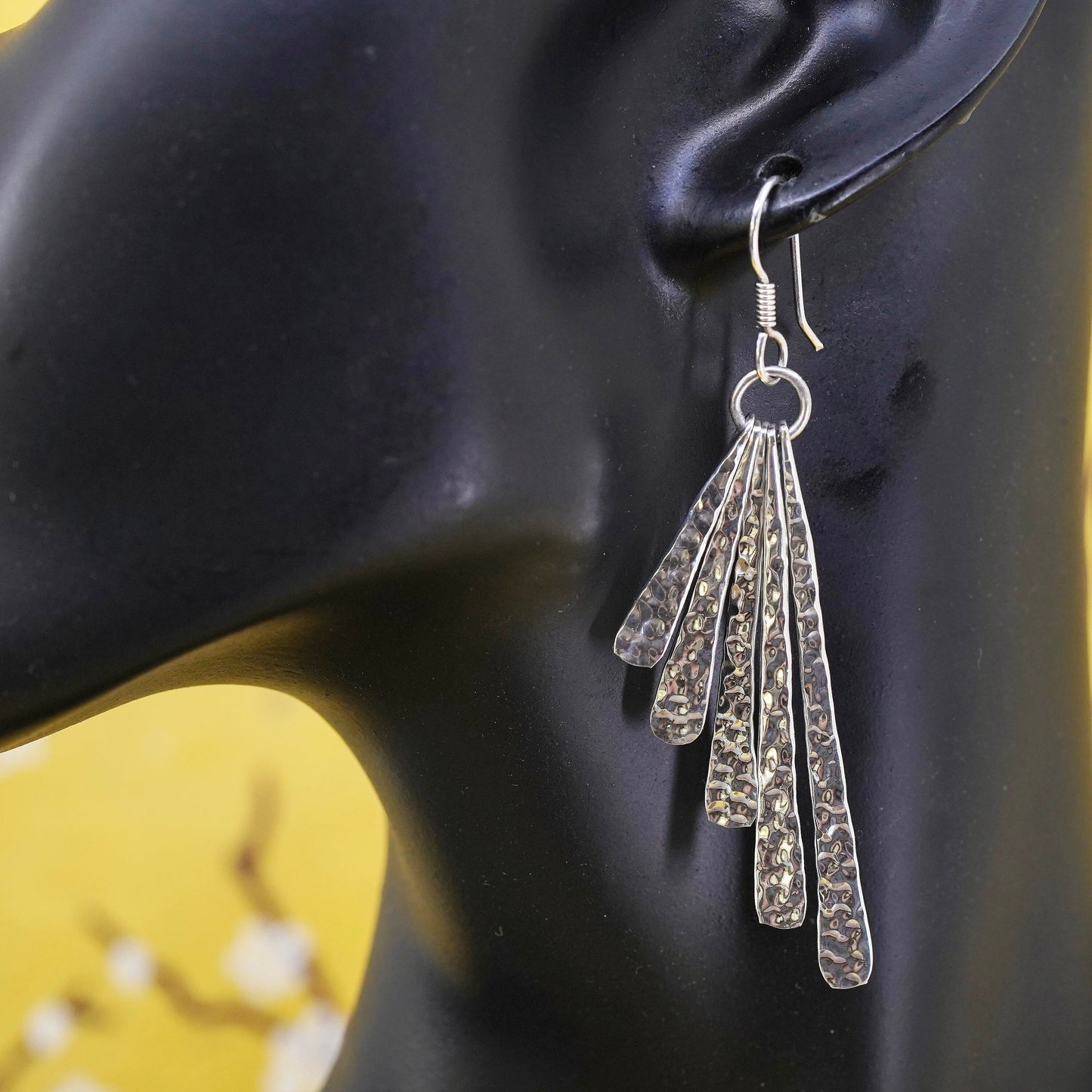 Vintage Mexican Sterling silver handmade earrings, 925 Hammered long dangles