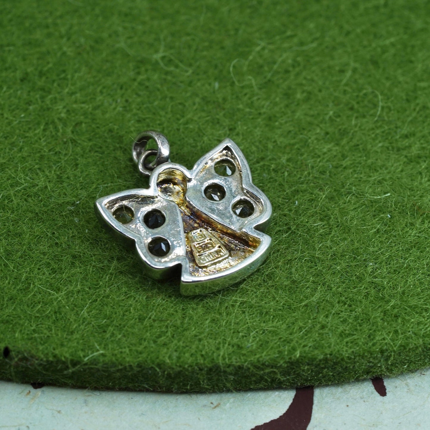 vintage Sterling silver angel pendant, 925 charm with citrine detail