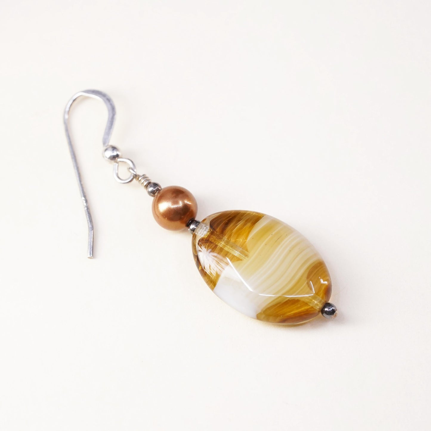 Vintage sterling 925 silver handmade single earring with yellow bead