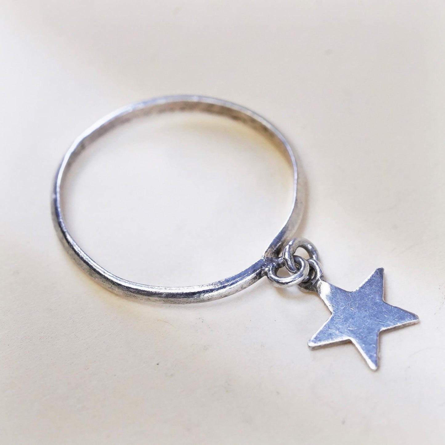 Size 6, vintage sterling silver ring, 925 thin stackable band with star charm