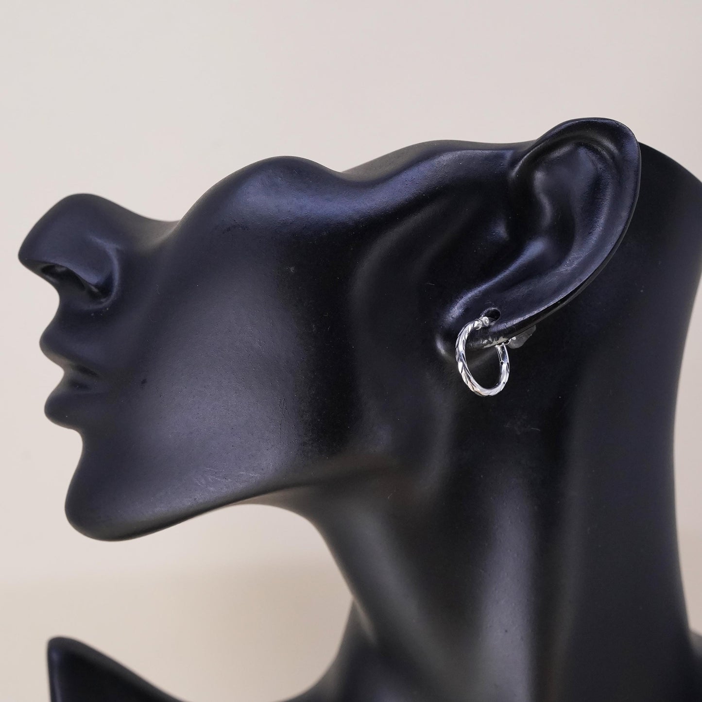 0.5", Vintage sterling silver loop single earring, minimalist textured hoop