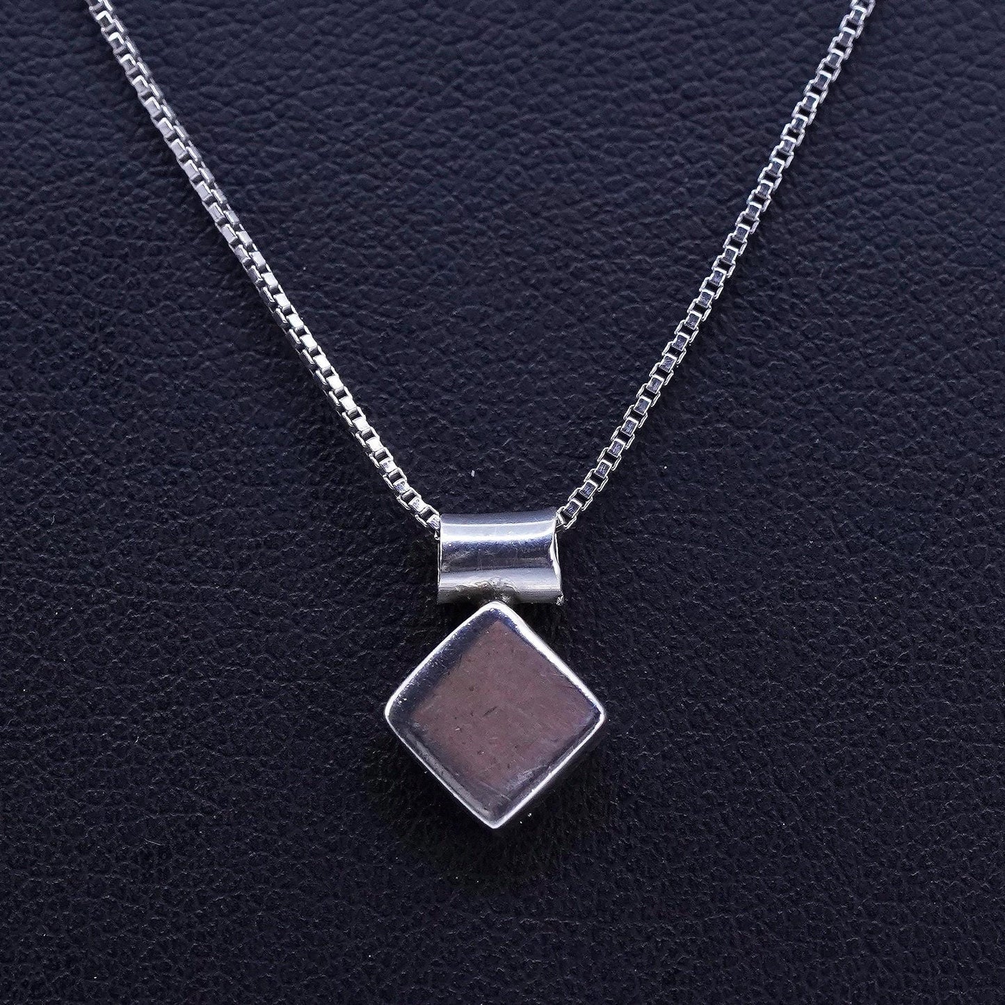 18” 1mm, Vintage Sterling silver necklace, box chain with 925 square pendant