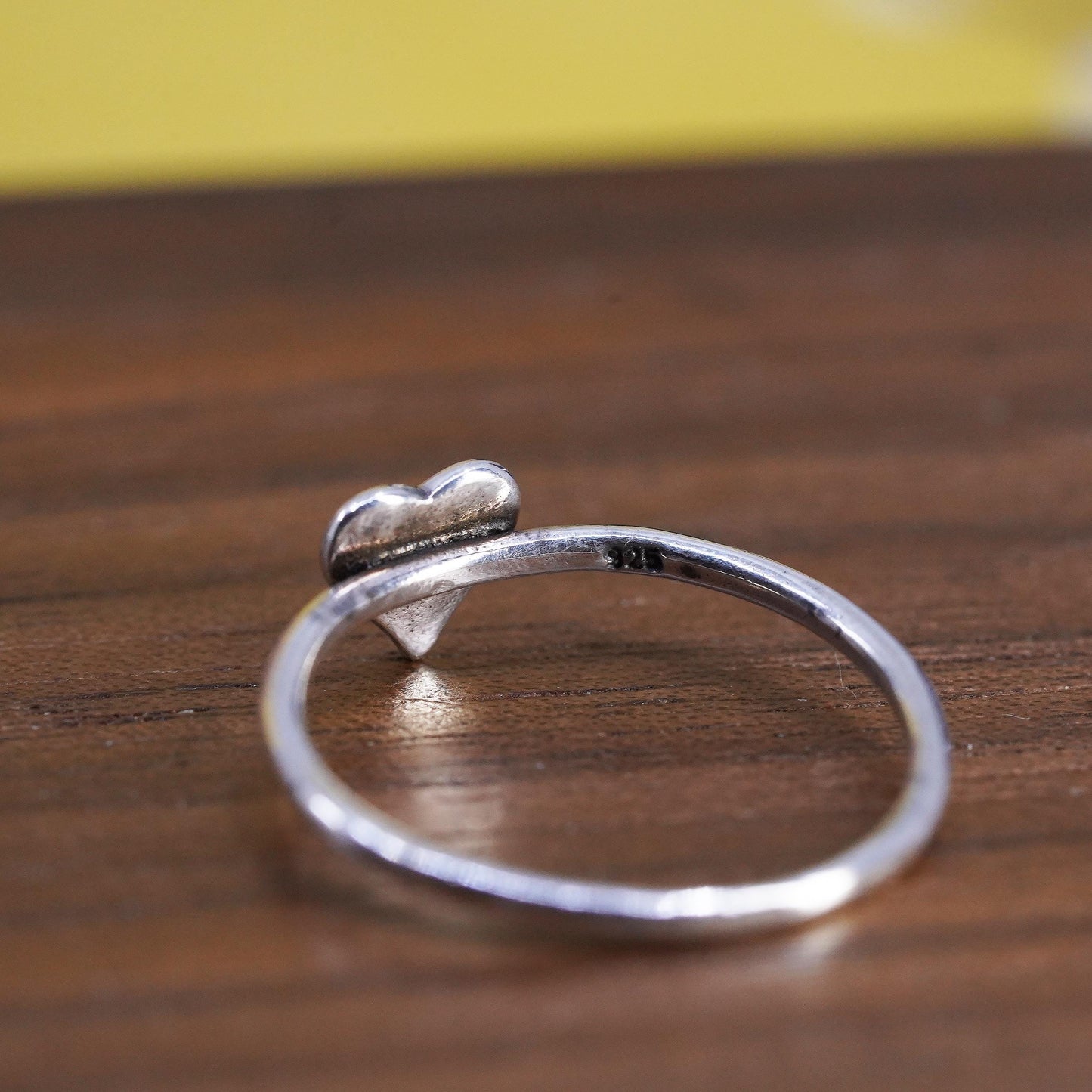 Size 5.75, VTG sterling silver handmade ring, heart 925 stackable band cross