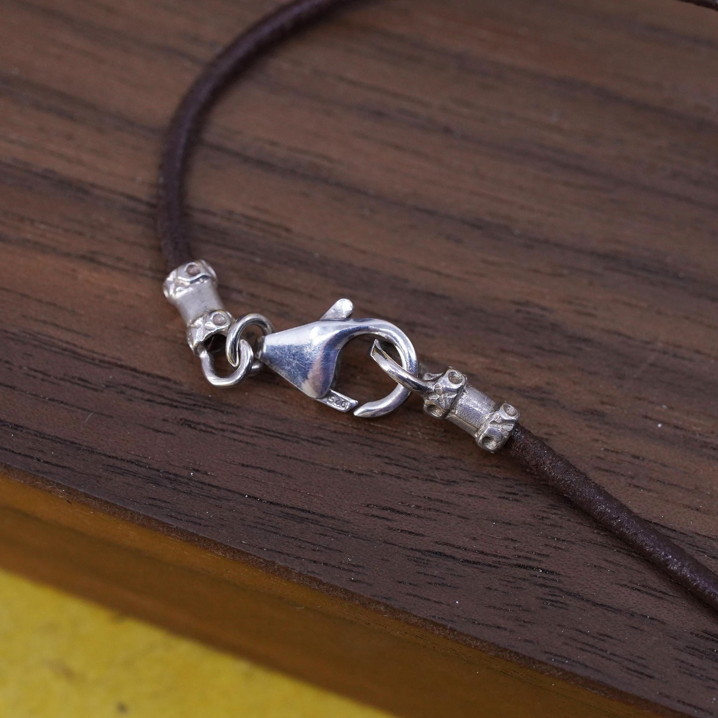 16”, Silpada leather necklace, brown leather choker with 925 teardrop pendant