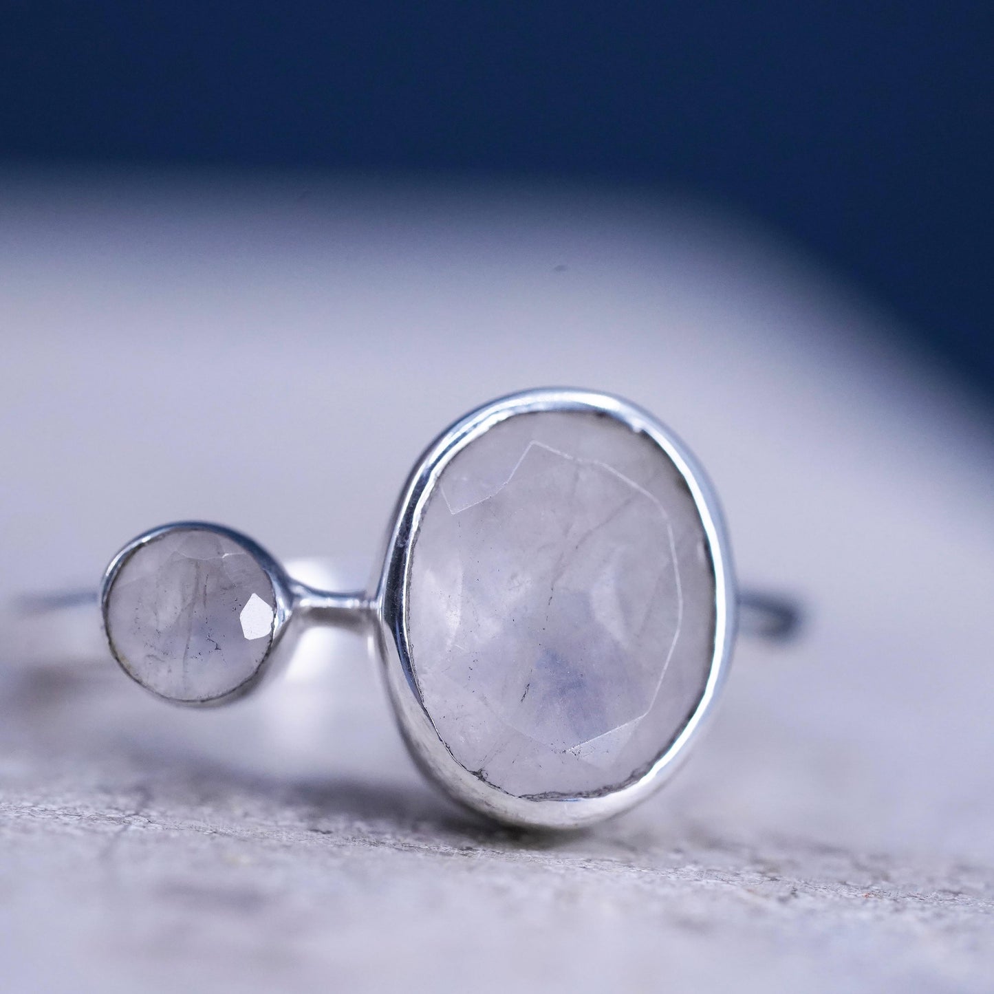 Size 6.75, vintage Sterling 925 silver handmade ring with moonstone and beads
