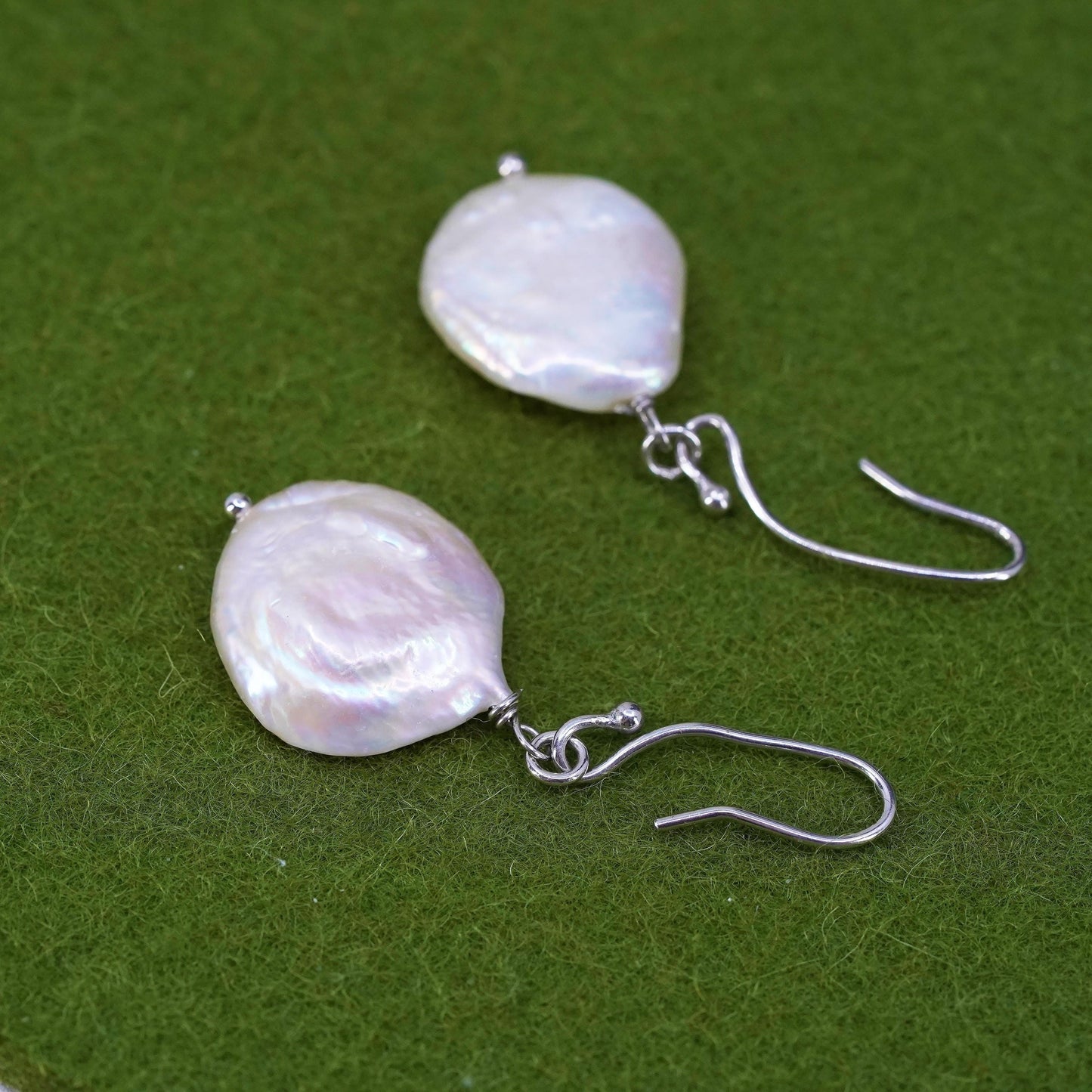 Vintage sterling silver handmade earrings, 925 dangles with coin pearl