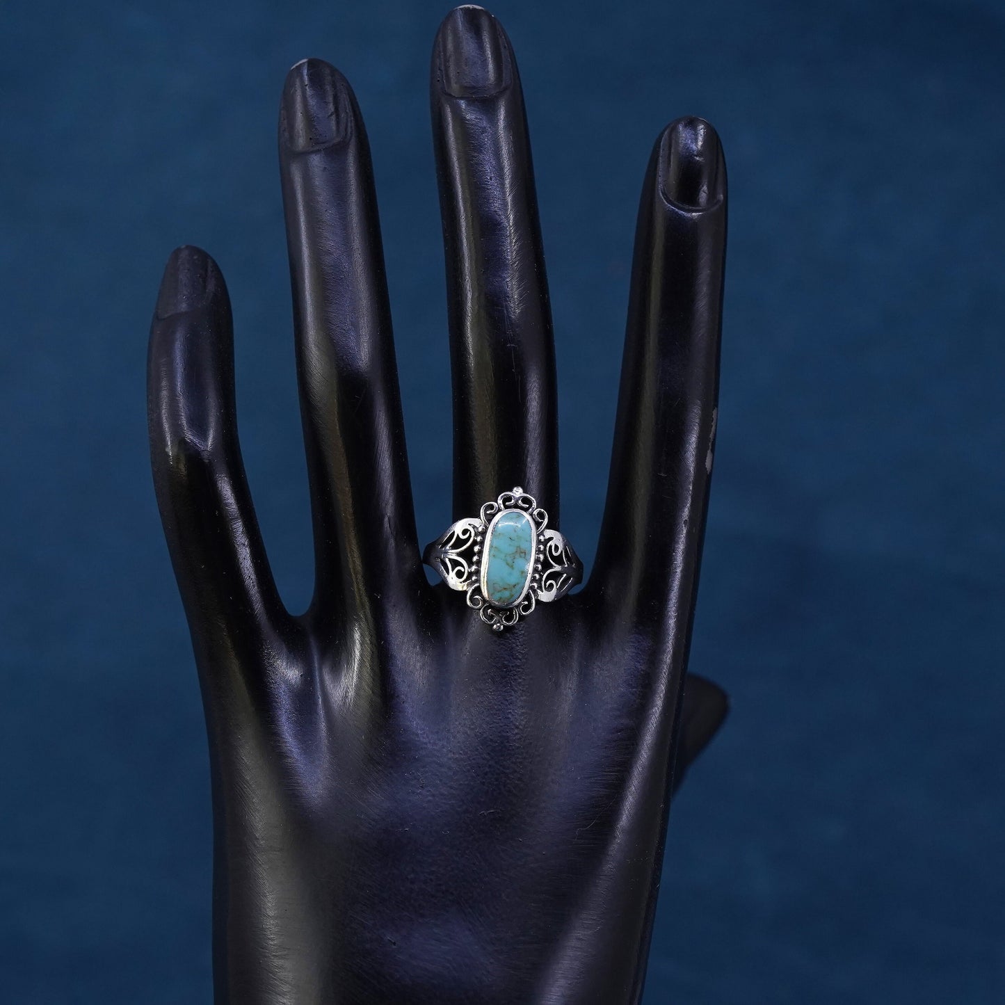 Size 10, vintage Sterling 925 silver handmade ring with turquoise and beads