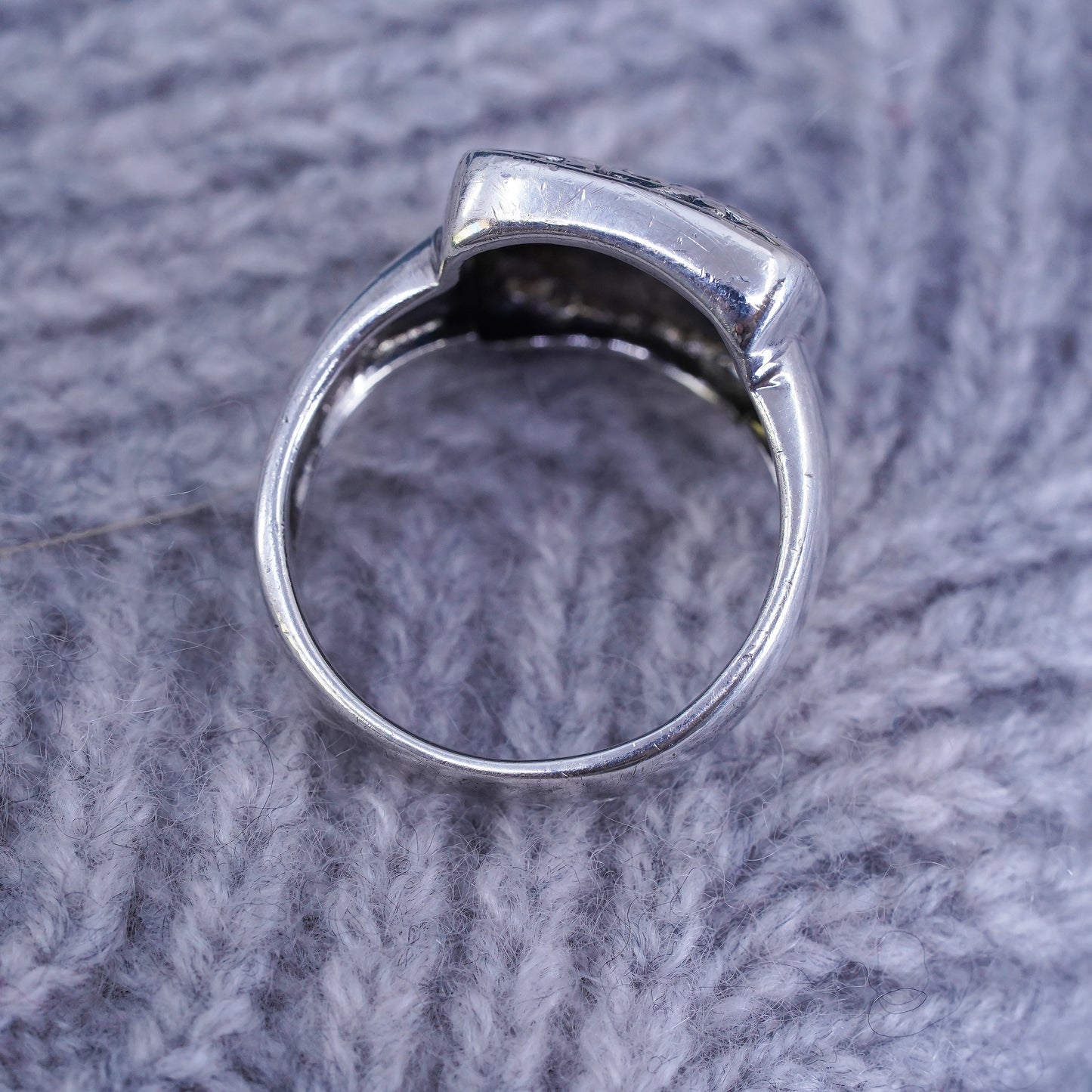 Size 9, vintage Sterling silver handmade ring, 925 filigree square band