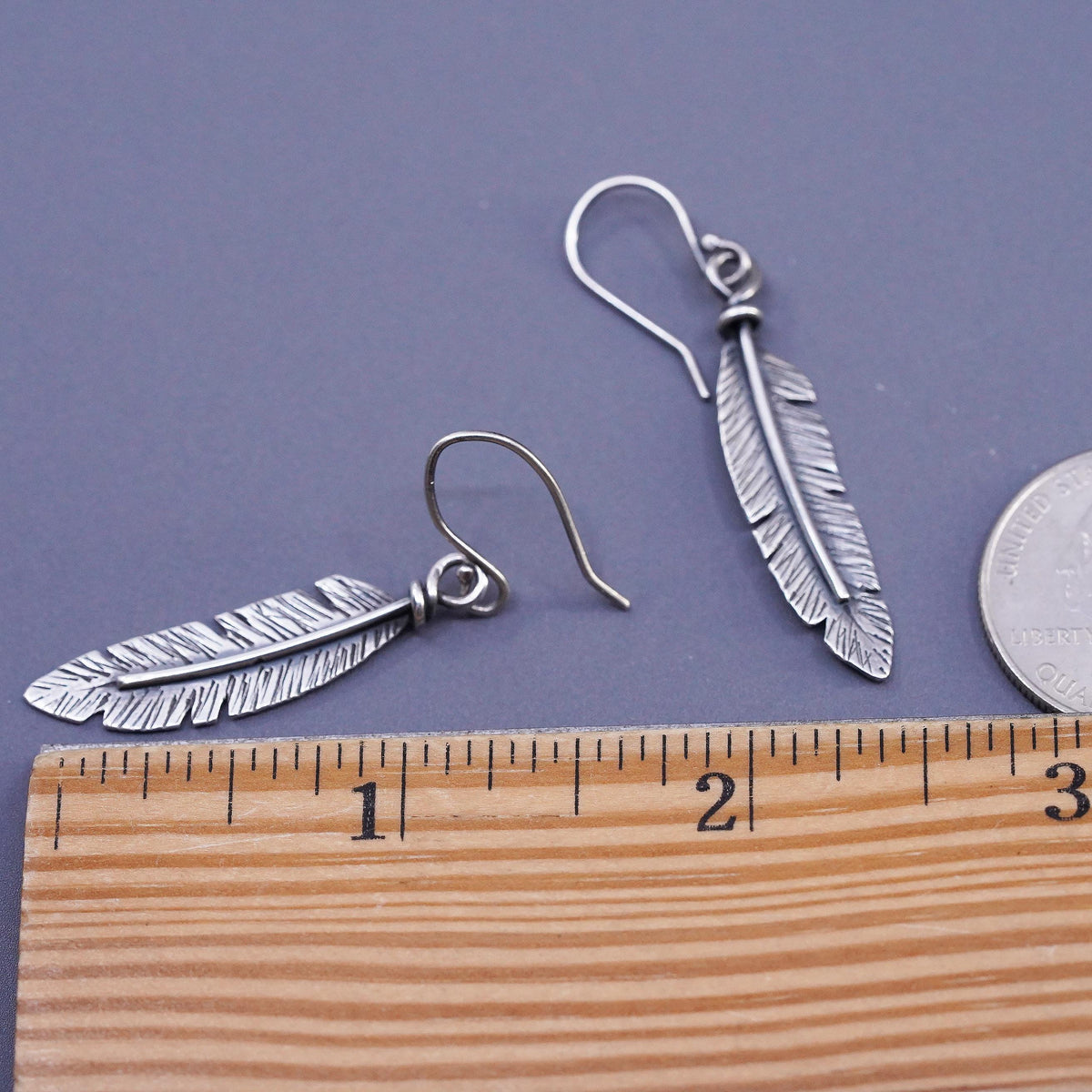 Native American southwestern sterling silver earrings, 925 feather drops
