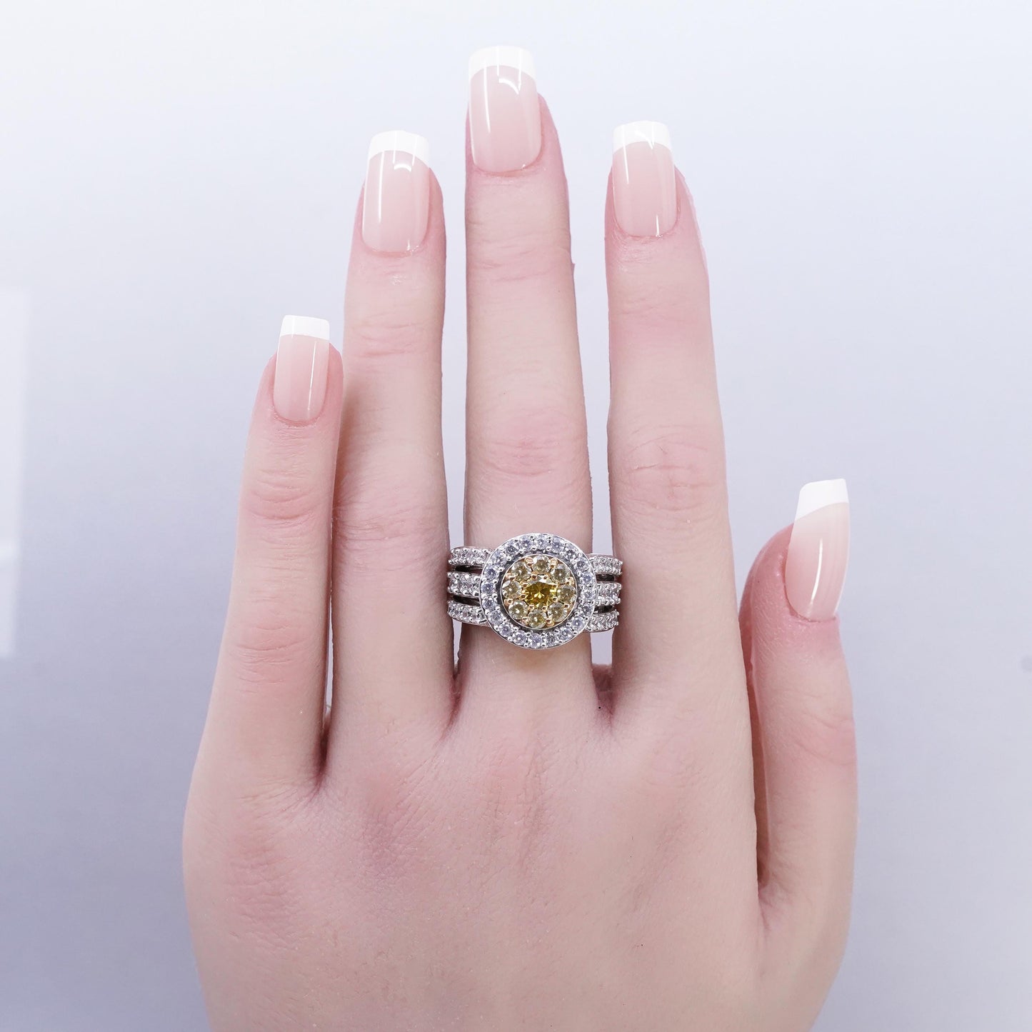Size 9.25, vintage SJD Sterling 925 silver statement ring with cluster citrine