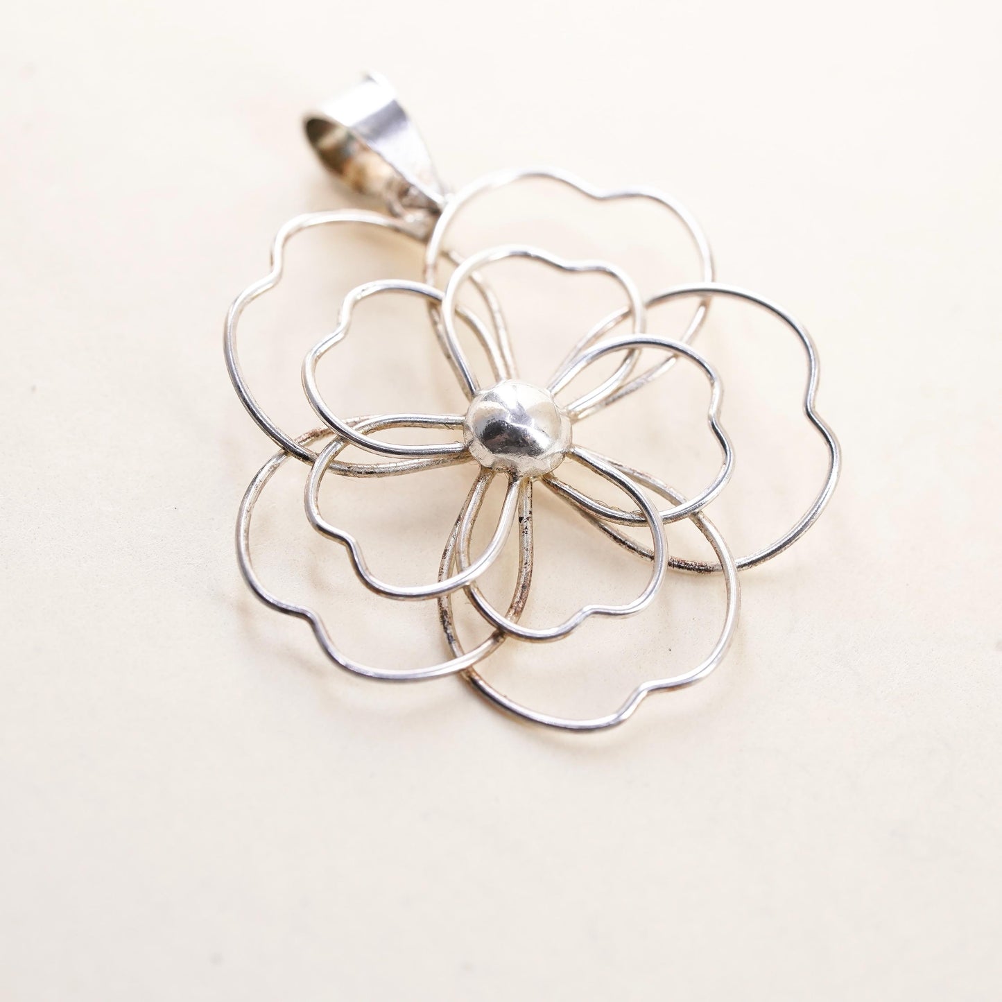 Vintage Sterling silver handmade pendant, 925 plumeria flower charm
