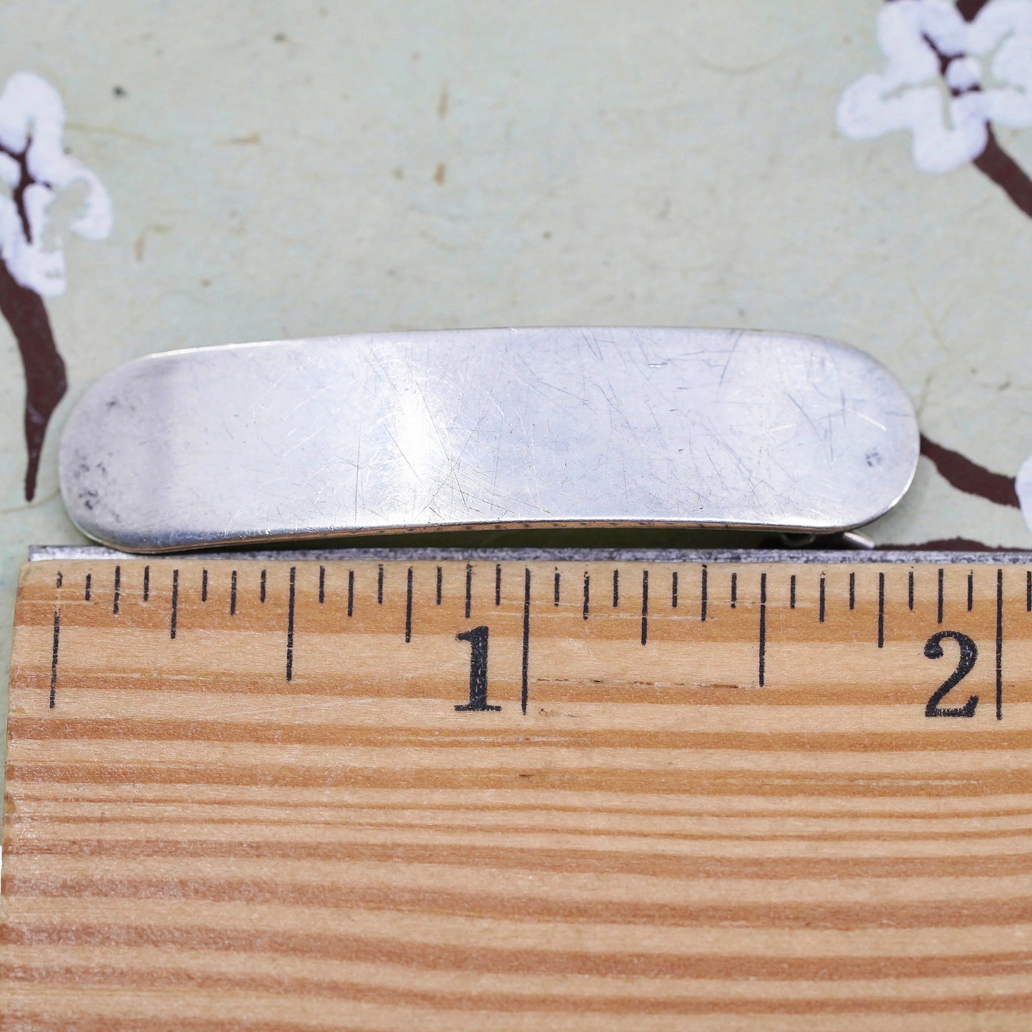 Vintage modern Sterling 925 silver handmade oval hair clip