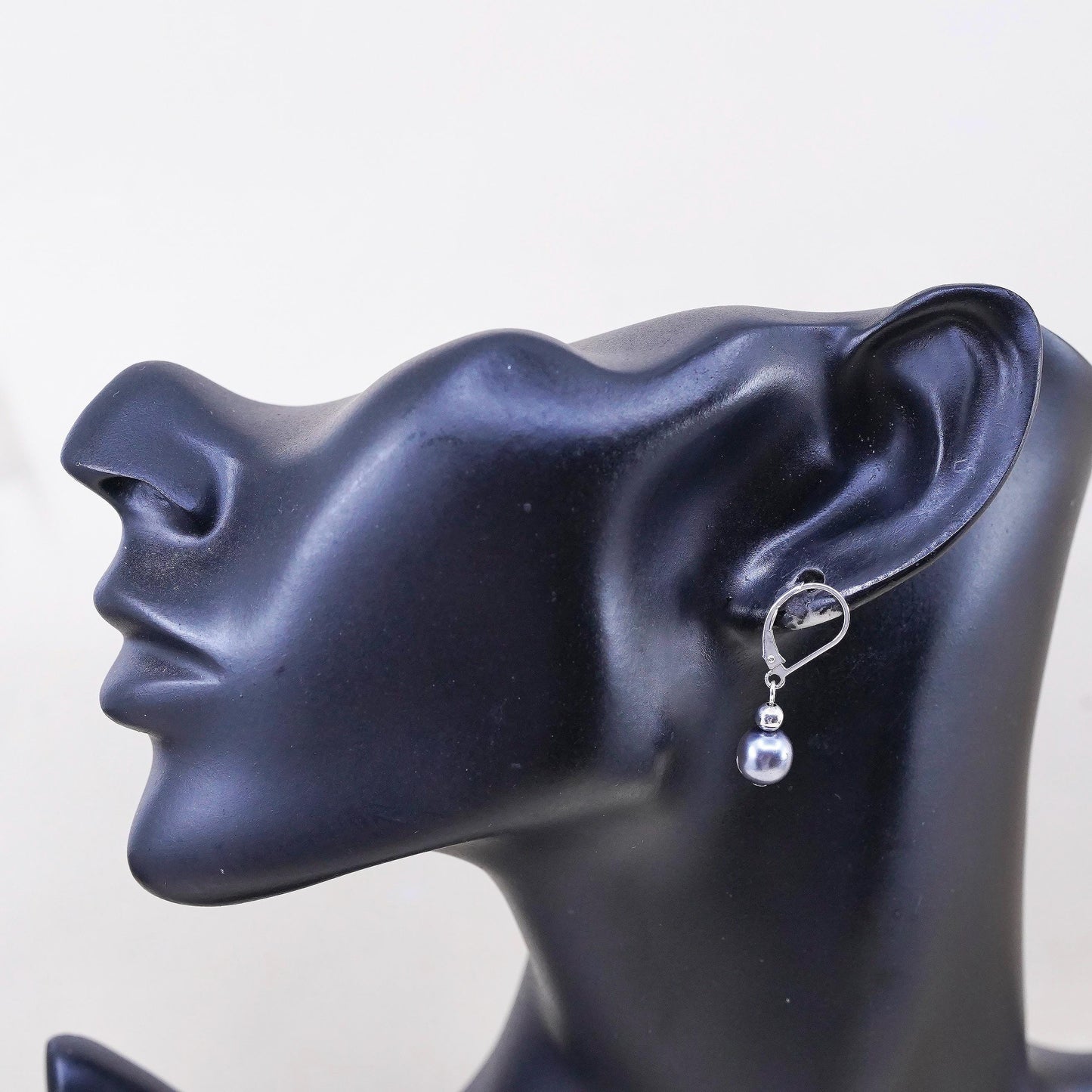 Vintage Sterling 925 silver handmade earrings with gray faux pearls