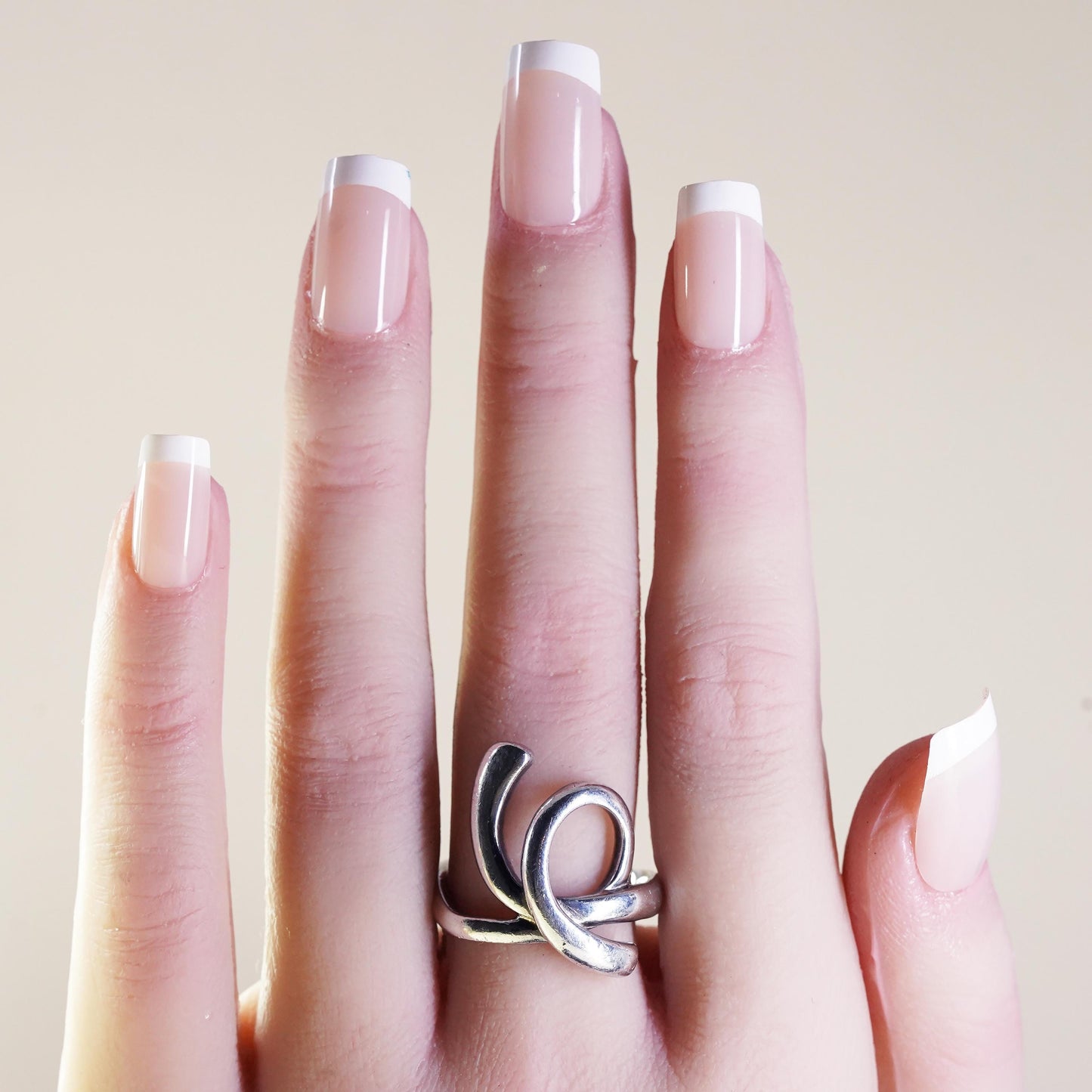 Size 8.5, Vintage sterling silver handmade spiral ring, 925 statement band