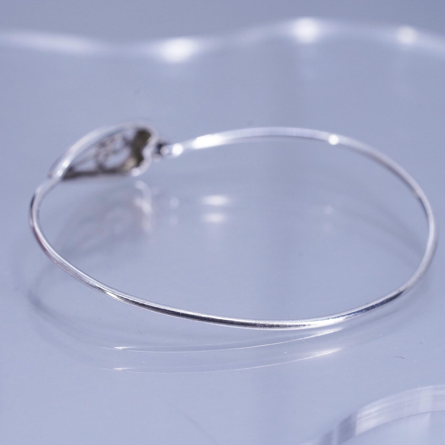 7.75”, Vintage Sterling 925 silver handmade bracelet, cross hinged bangle