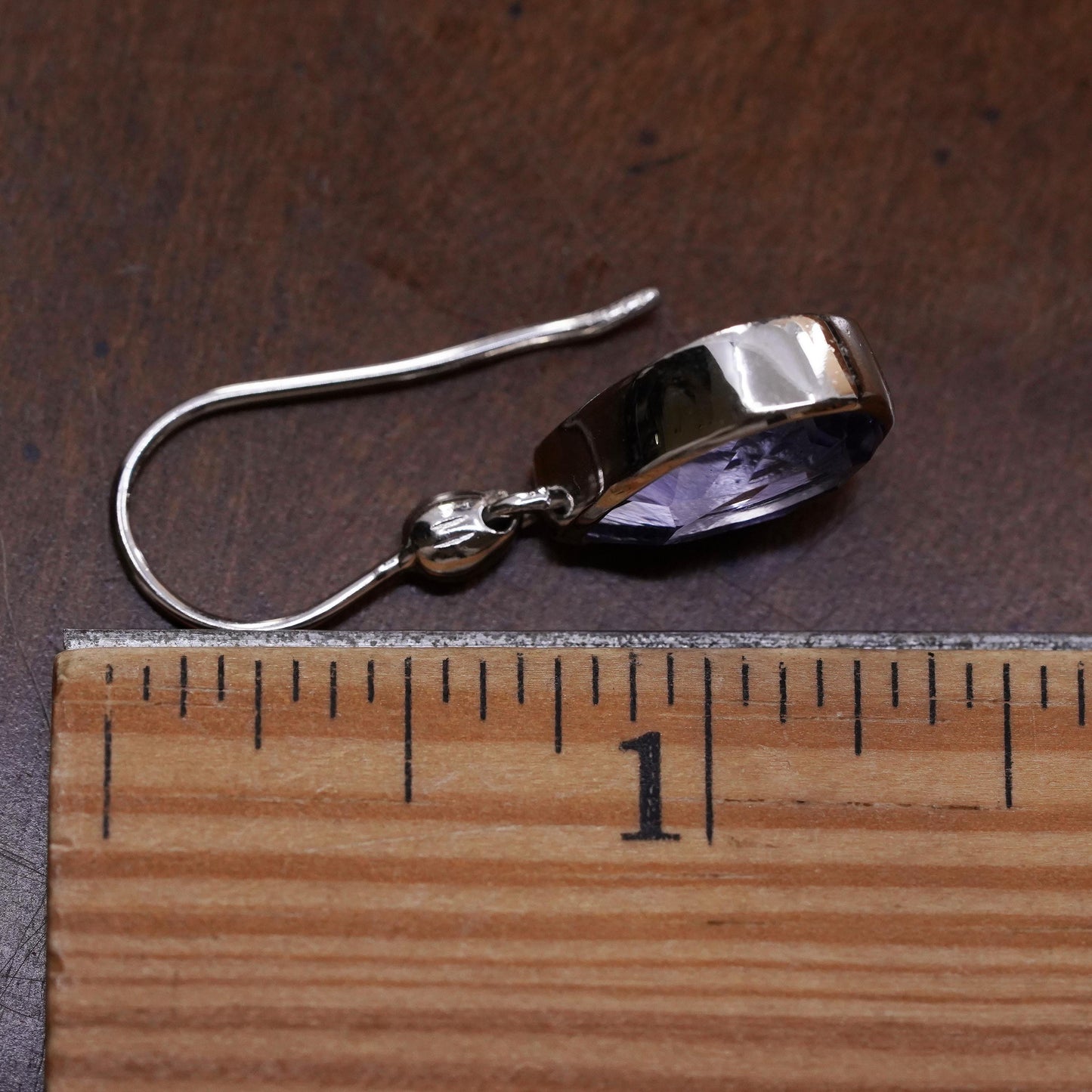 Vintage sterling silver 925 handmade single earring with teardrop amethyst