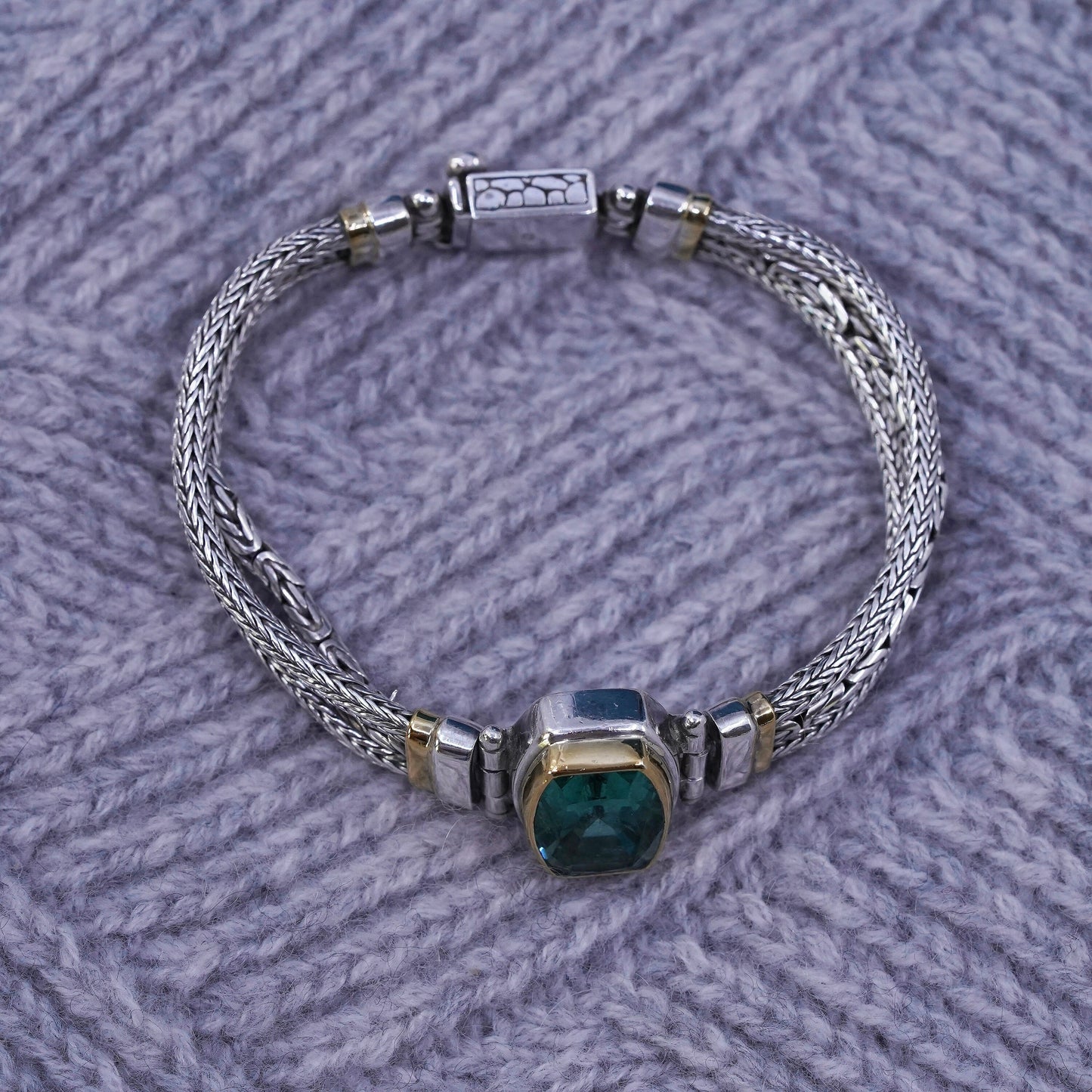 6”, Sarda Artisan Of Bali Bracelet Sterling 925 Silver 14K yellow gold accent