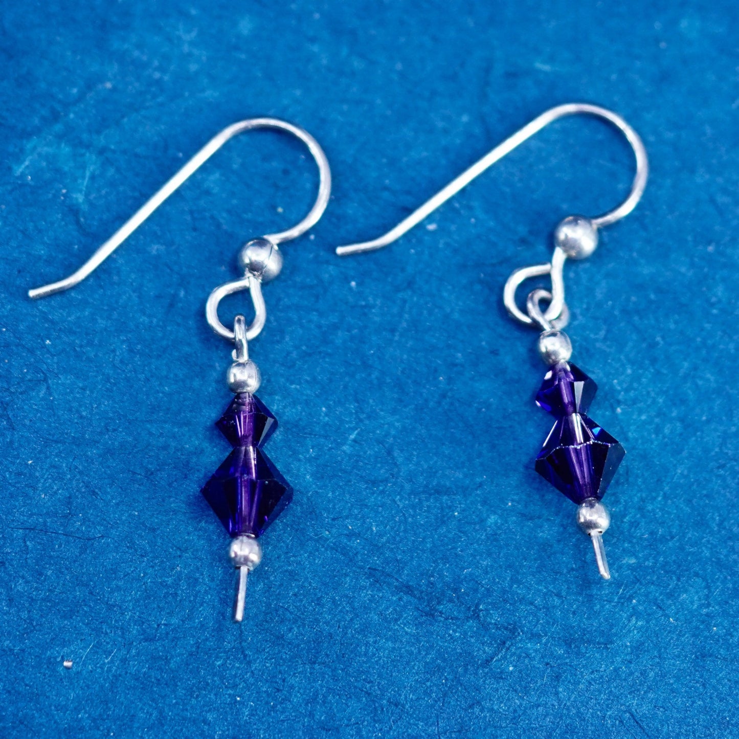 Vintage sterling 925 silver handmade earrings with pearl amethyst beads