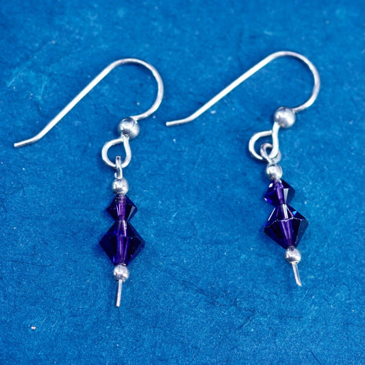Vintage sterling 925 silver handmade earrings with pearl amethyst beads
