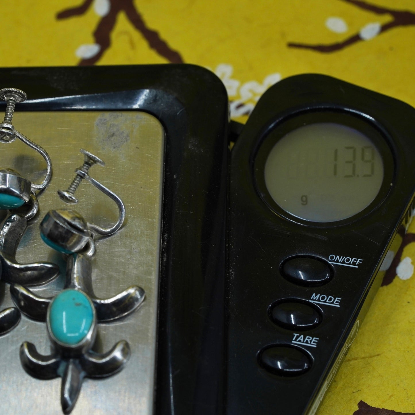 Vintage Sterling silver handmade earrings, 925 screw back with turquoise