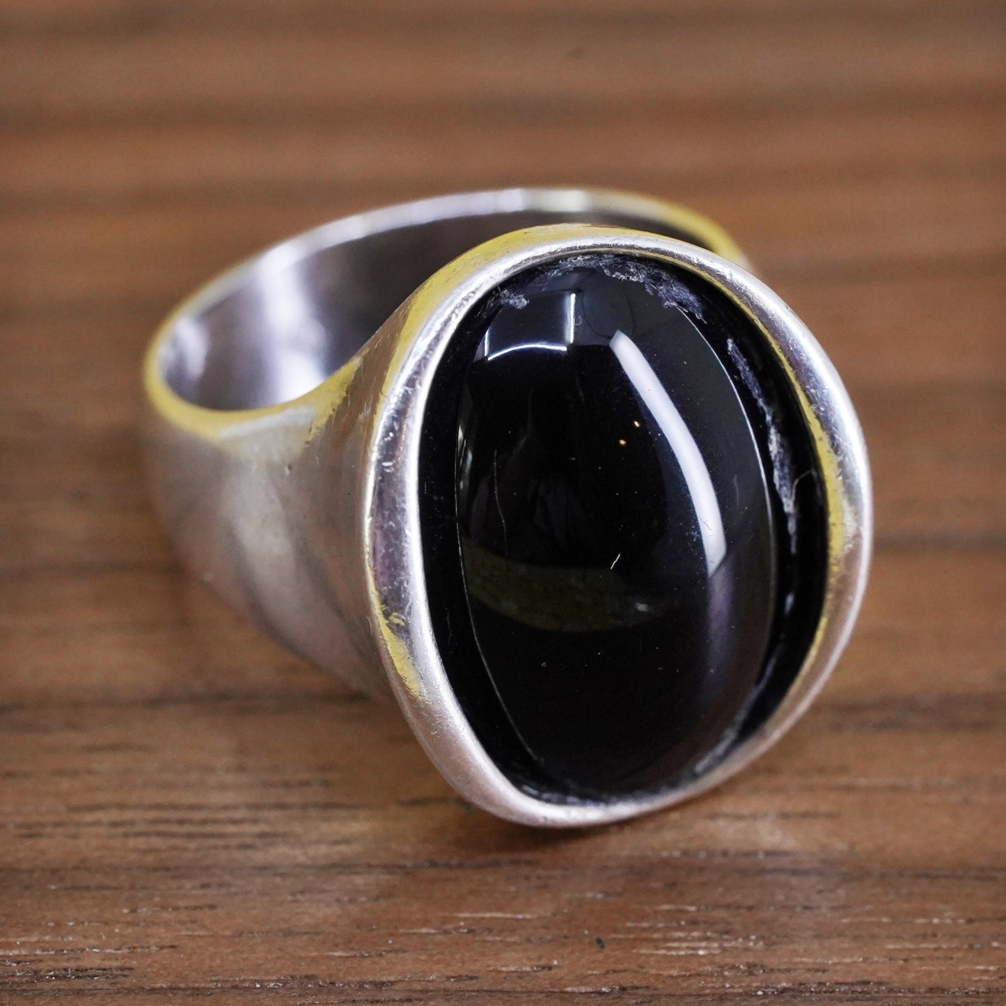 Size 7, VTG modern southwestern Sterling 925 silver handmade ring oval onyx