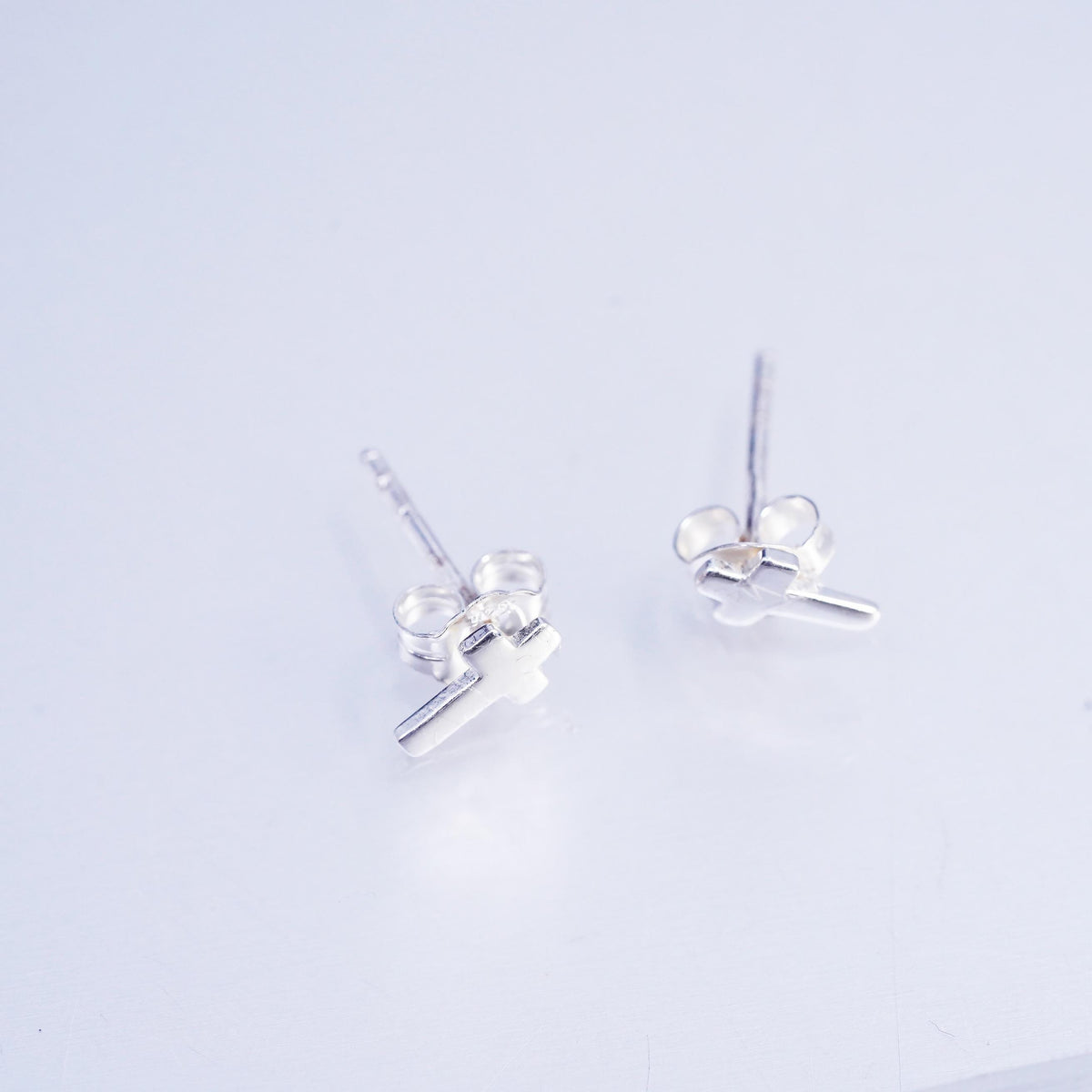 Vintage Sterling 925 silver handmade earrings, cross studs