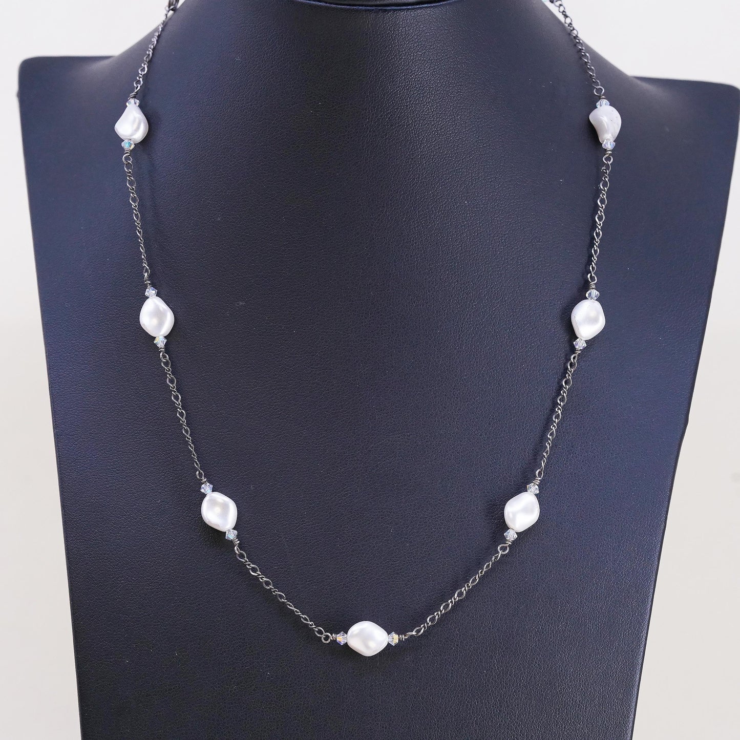 16+2", sterling 925 silver necklace, 925 chain with freshwater baroque pearl