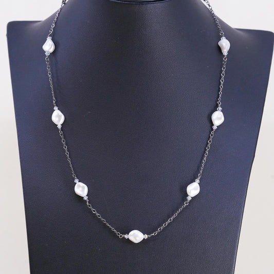 16+2", sterling 925 silver necklace, 925 chain with freshwater baroque pearl