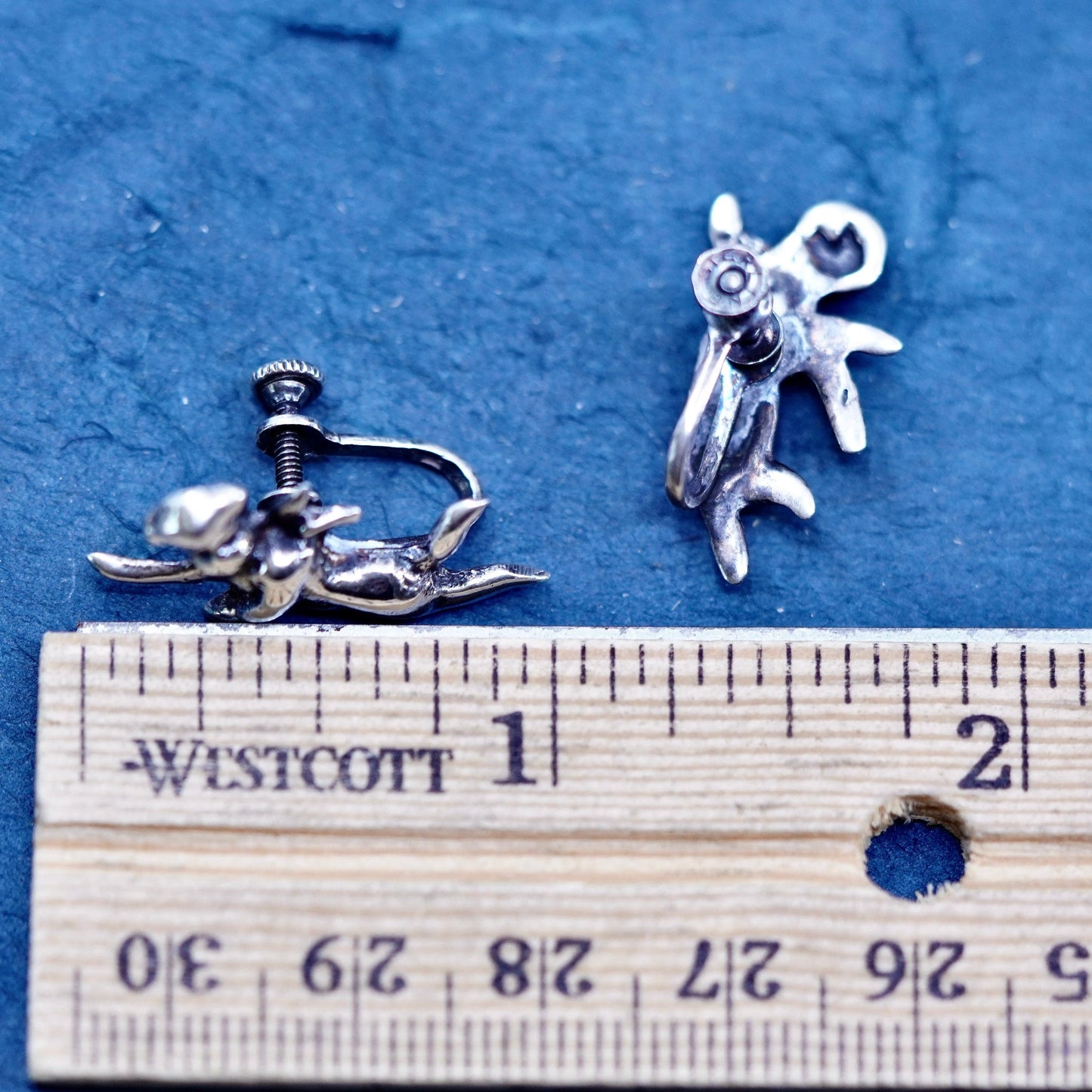 Vintage Sterling silver handmade earrings, 925 screw back Angel Jupiter