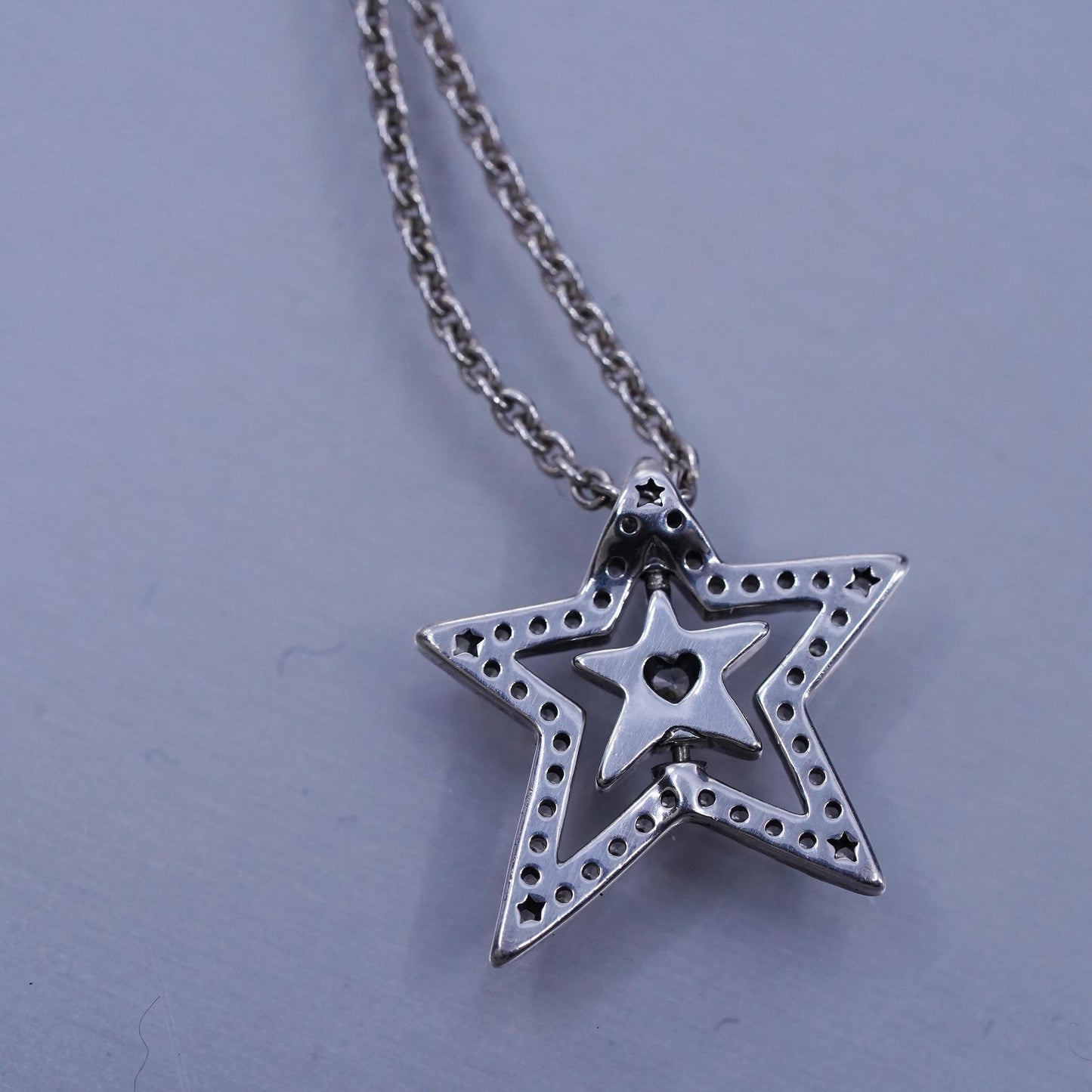 18”, VTG Pandora Pavé Asymmetric cz Star Collier Sterling 925 silver Necklace