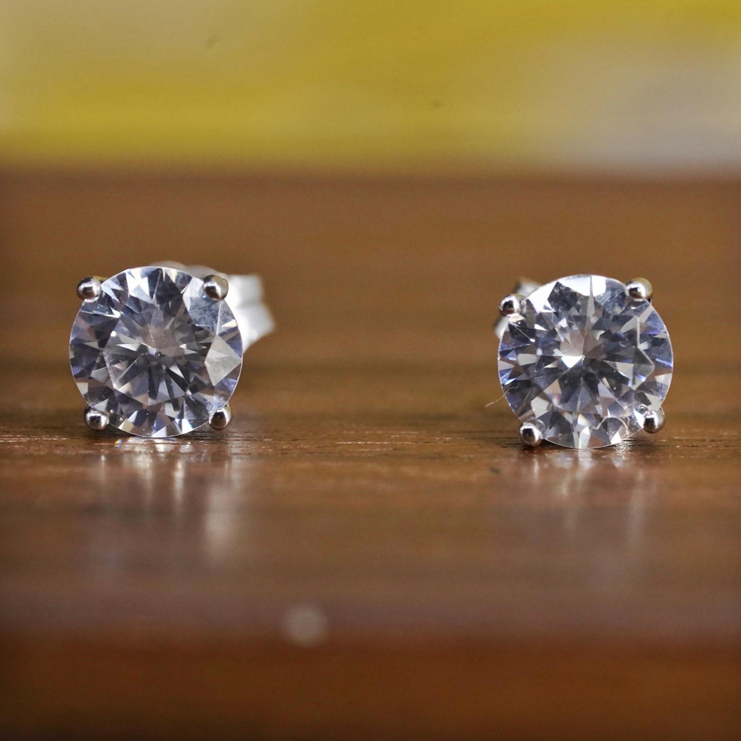 6mm, vintage Sterling silver clear round crystal studs, cz earrings