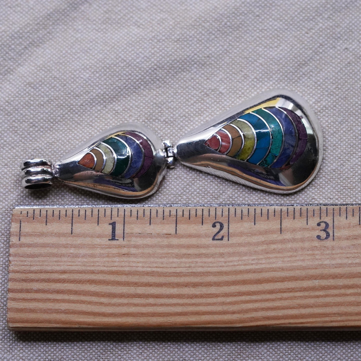 Sterling 950 silver pendant Peruvian Inca silver turquoise, MOP carol