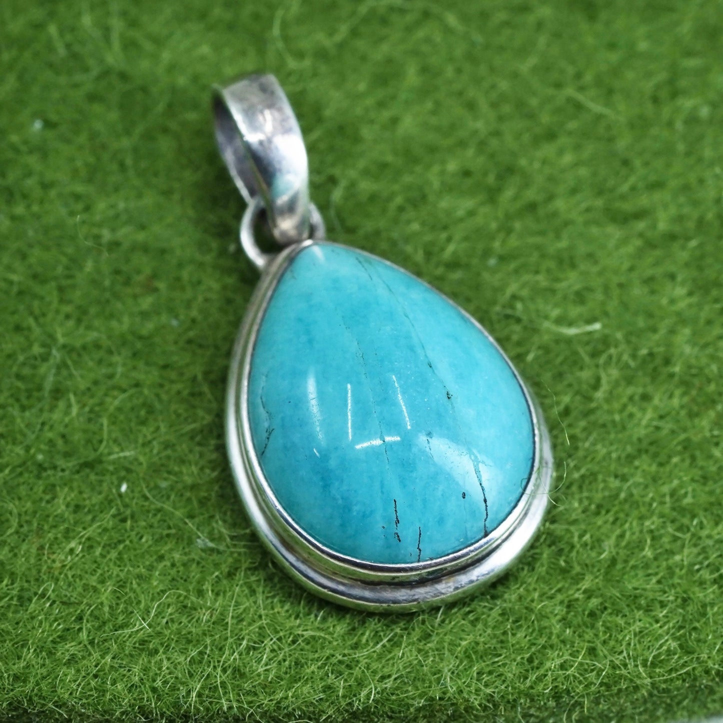 Native American Sterling silver handmade pendant, 925 teardrop turquoise