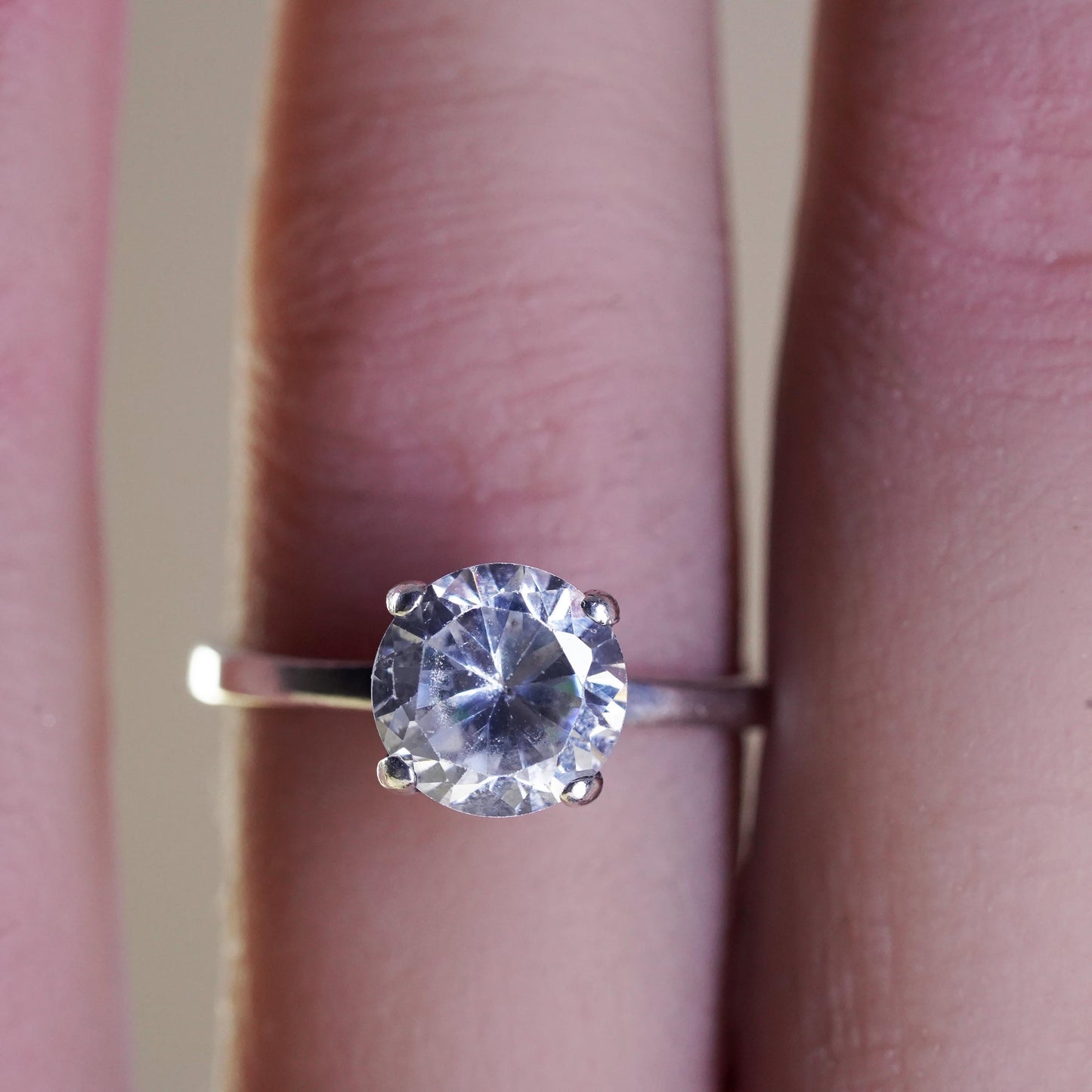 Size 6.5, Vintage handmade sterling 925 silver engagement cz ring