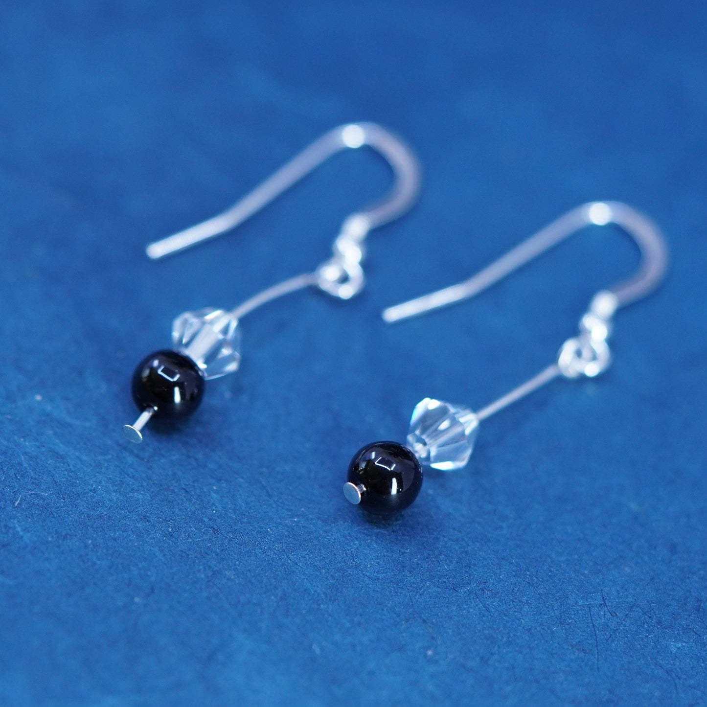 Vintage sterling silver 925 handmade earrings with crystal bead