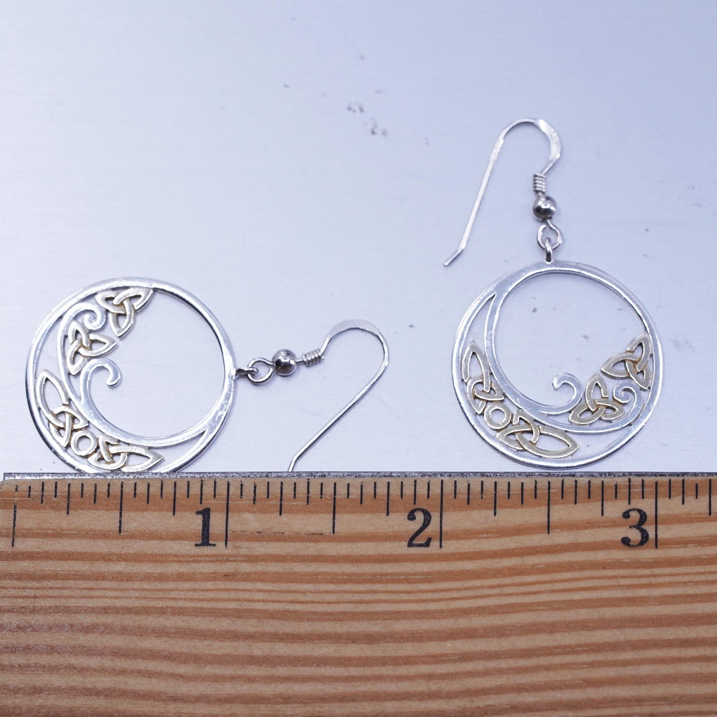 Irish Solvar two tone Sterling 925 silver filigree Celtic knot circle earrings
