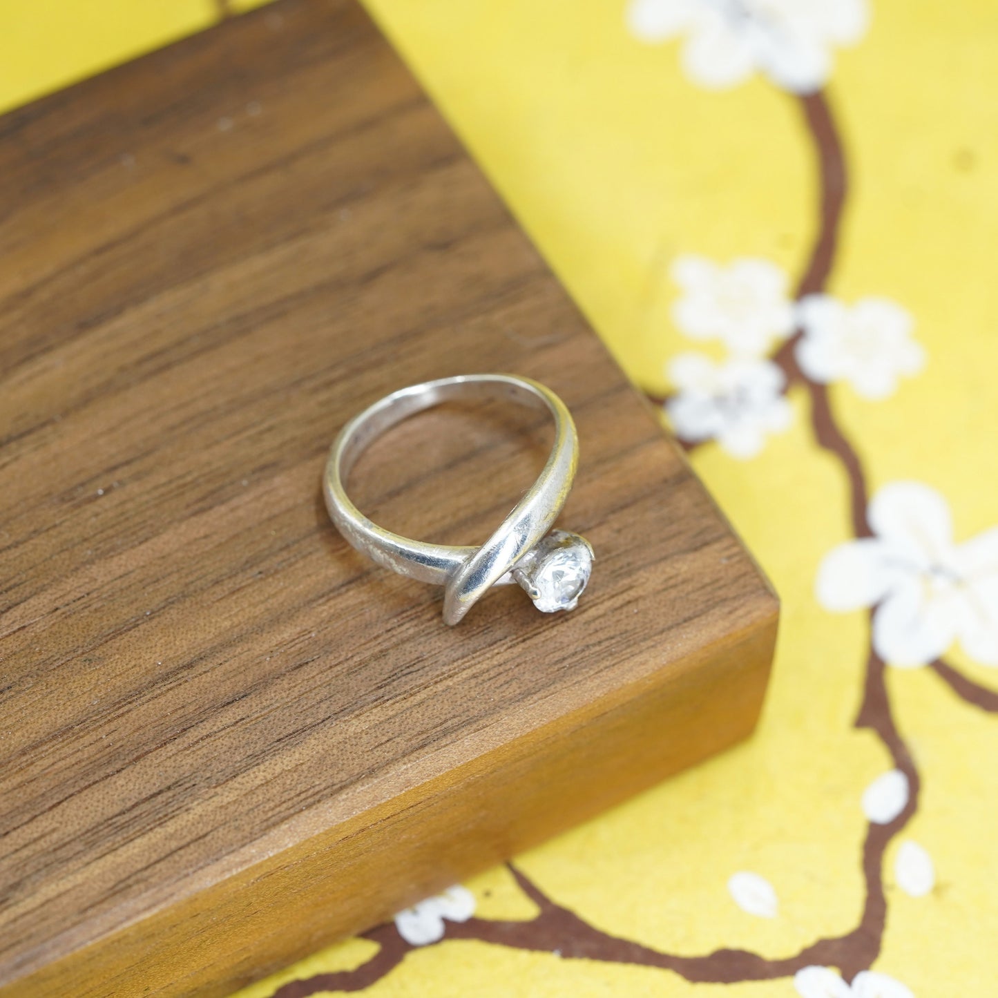 Size 6, vintage Sterling silver handmade ring, 925 band with cz