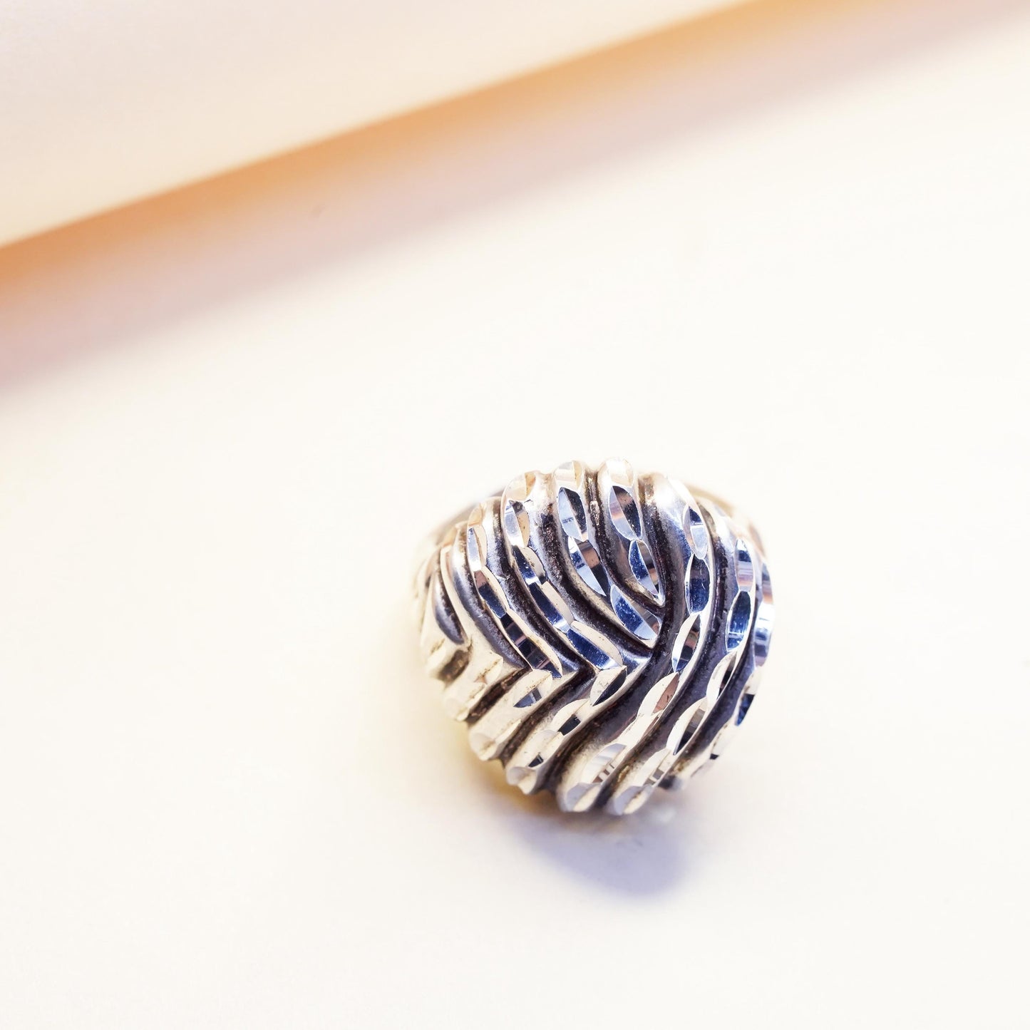Size 6, ALA modernist sterling silver ribbed ring, textured 925 band, modernist