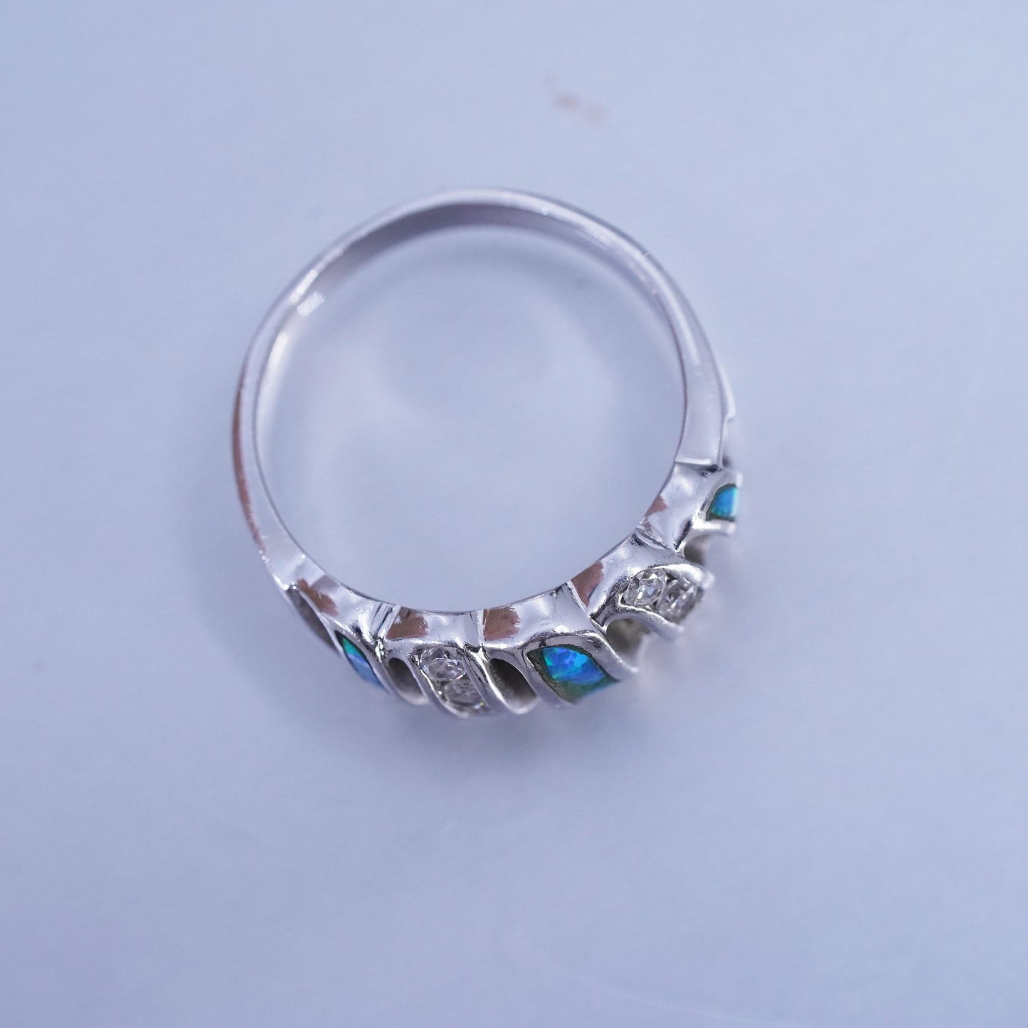 Size 8, vintage Sterling 925 silver handmade ring with opal and cz