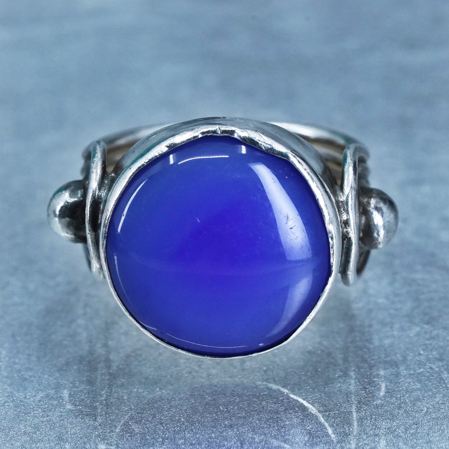 Size 3.75, vintage Sterling 925 silver handmade ring with blue agate