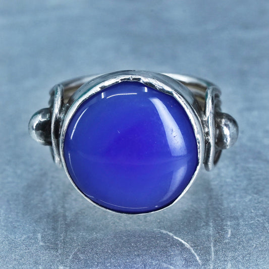Size 3.75, vintage Sterling 925 silver handmade ring with blue agate