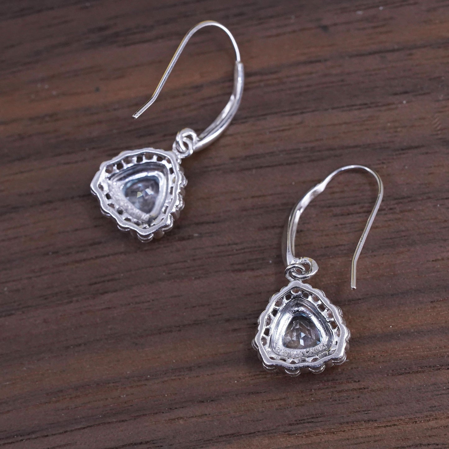 Vintage sterling 925 silver handmade earrings with blue topaz and cz around