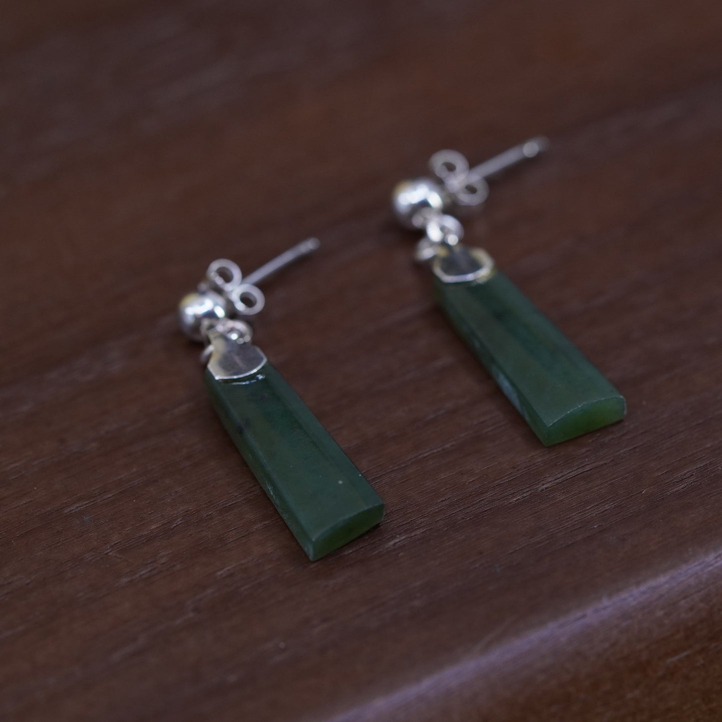 Vintage Sterling 925 silver handmade earrings with jade drops