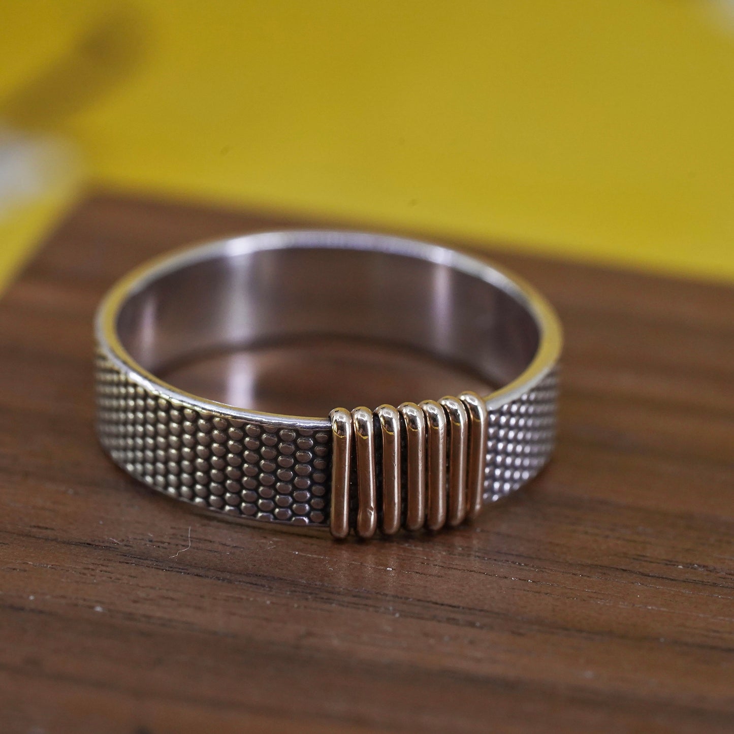 Size 10.5, vintage Sterling silver ring with 14K gold wired, two tone 925 band