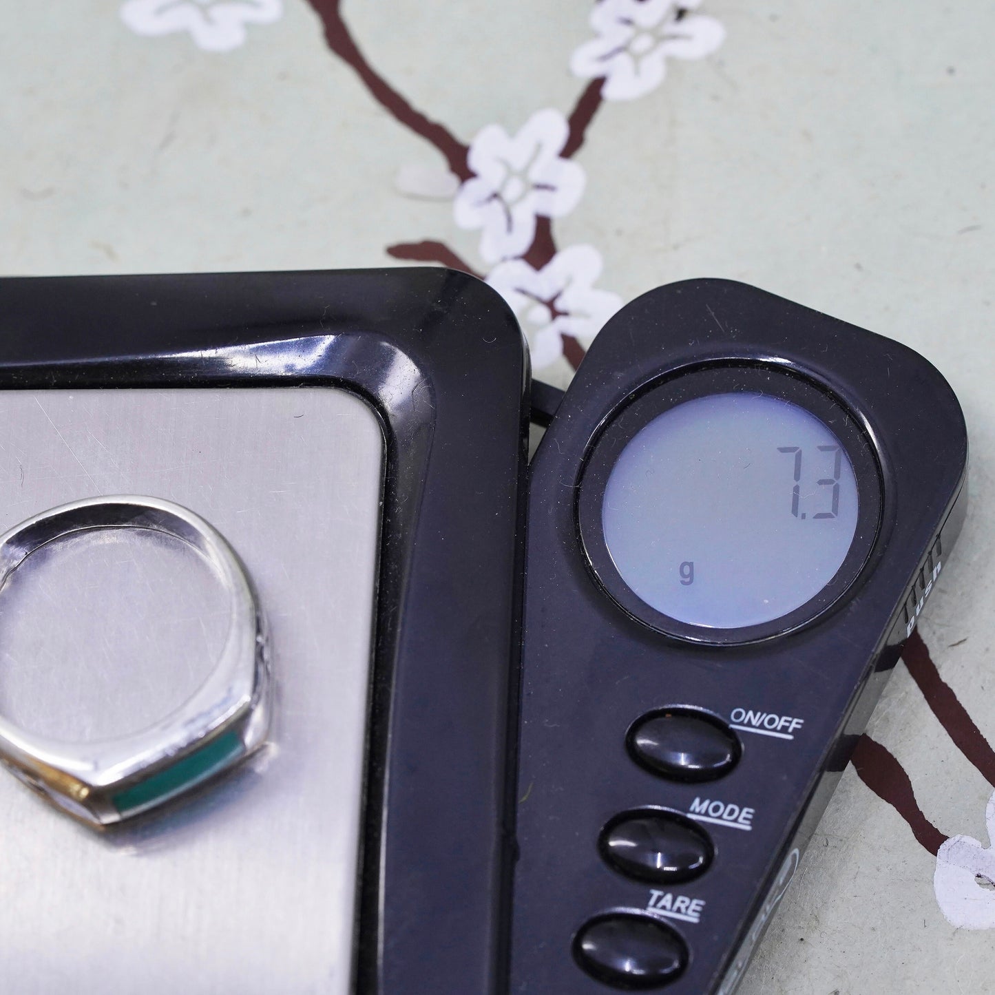 Size 10.25, Sterling silver handmade ring, 925 band with turquoise inlay, Zuni