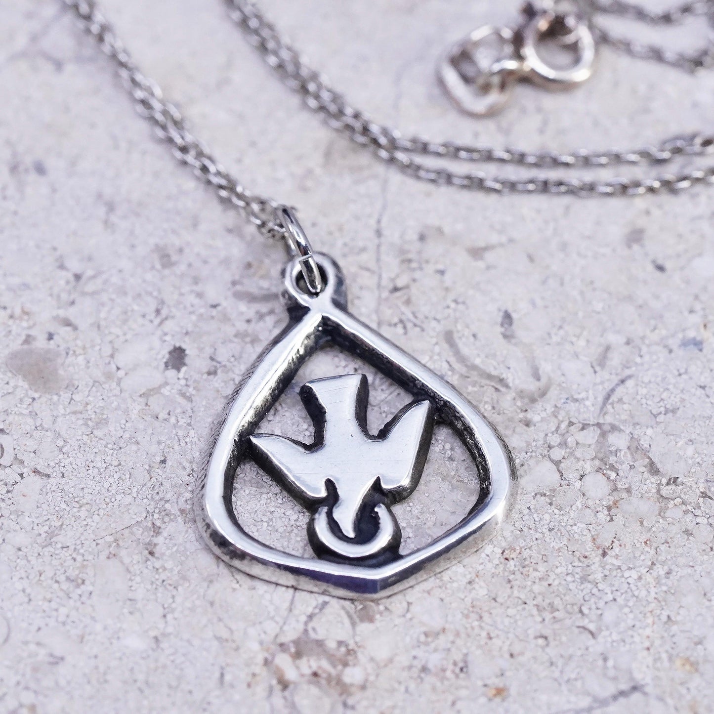 18" Sterling silver handmade necklace, 925 circle chain peace bird dove pendant